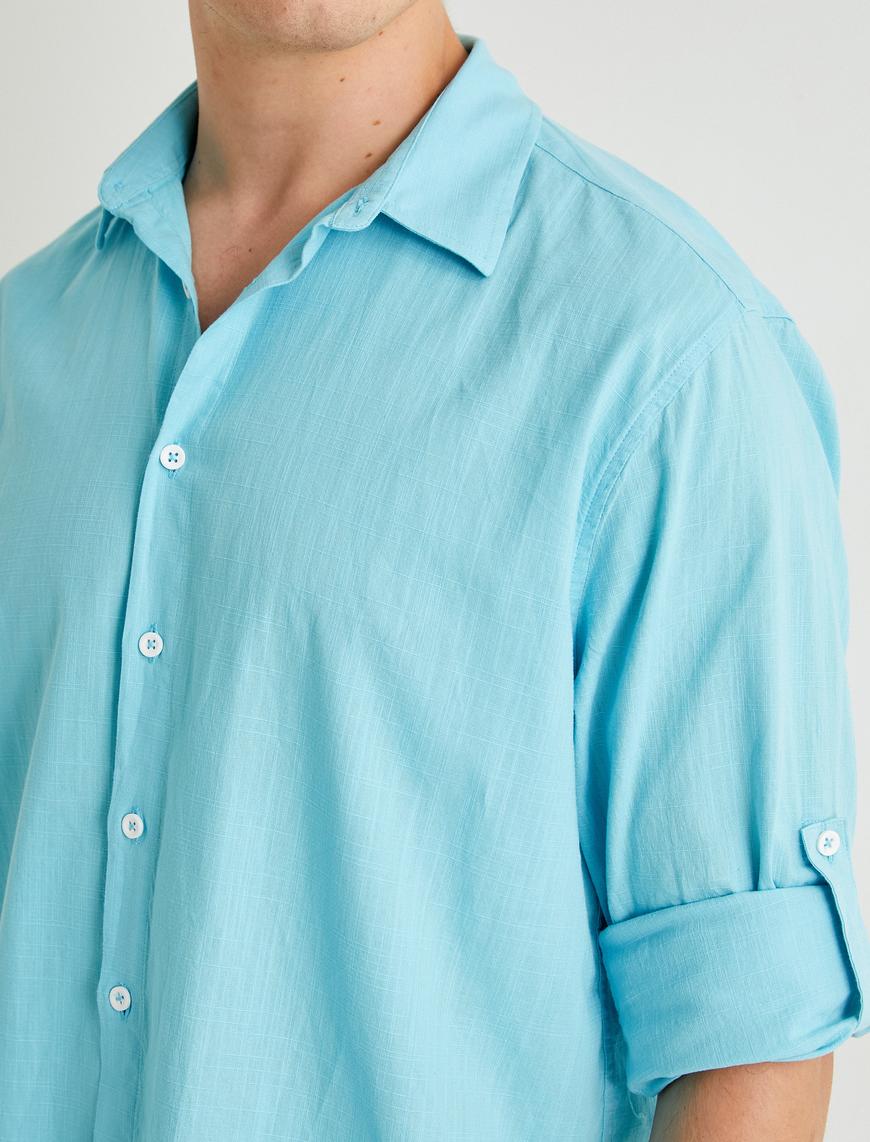  Klasik Gömlek Kol Detaylı Düğmeli Uzun Kollu