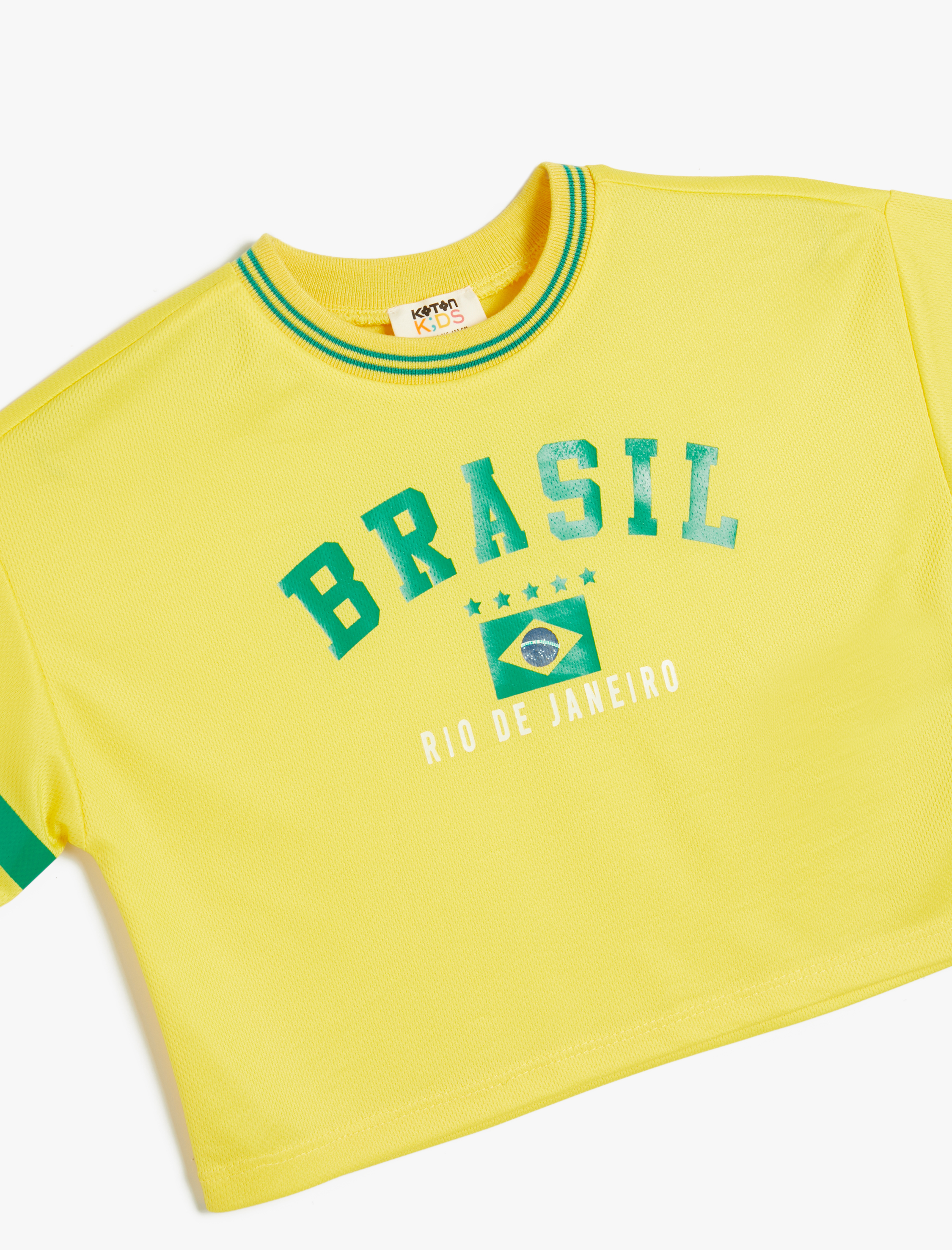  Kız Çocuk Crop Tişört Brasil Baskılı Kısa Kollu Bisiklet Yaka