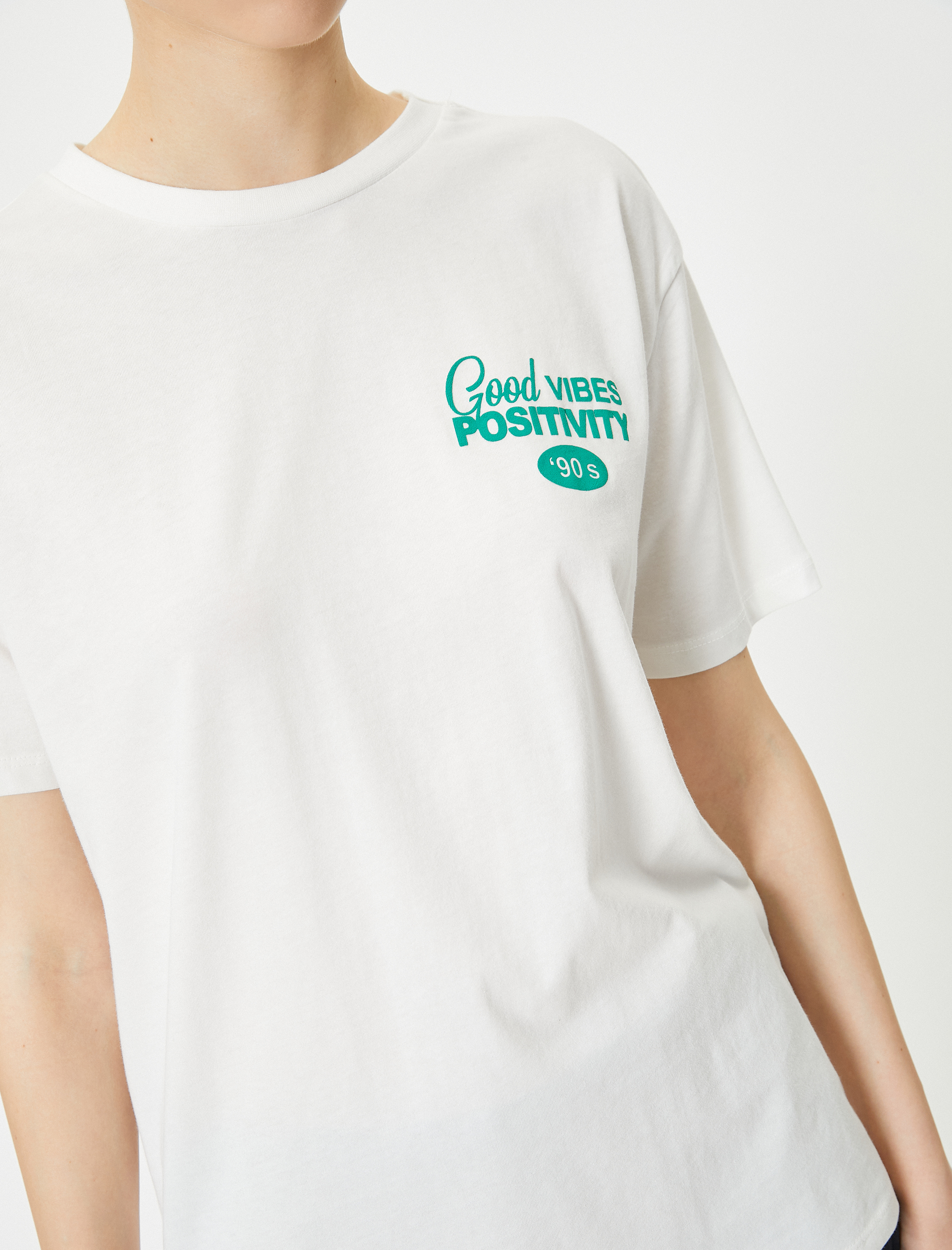   Arkası Baskılı Tişört Kısa Kollu Bisiklet Yaka Rahat Kalıp