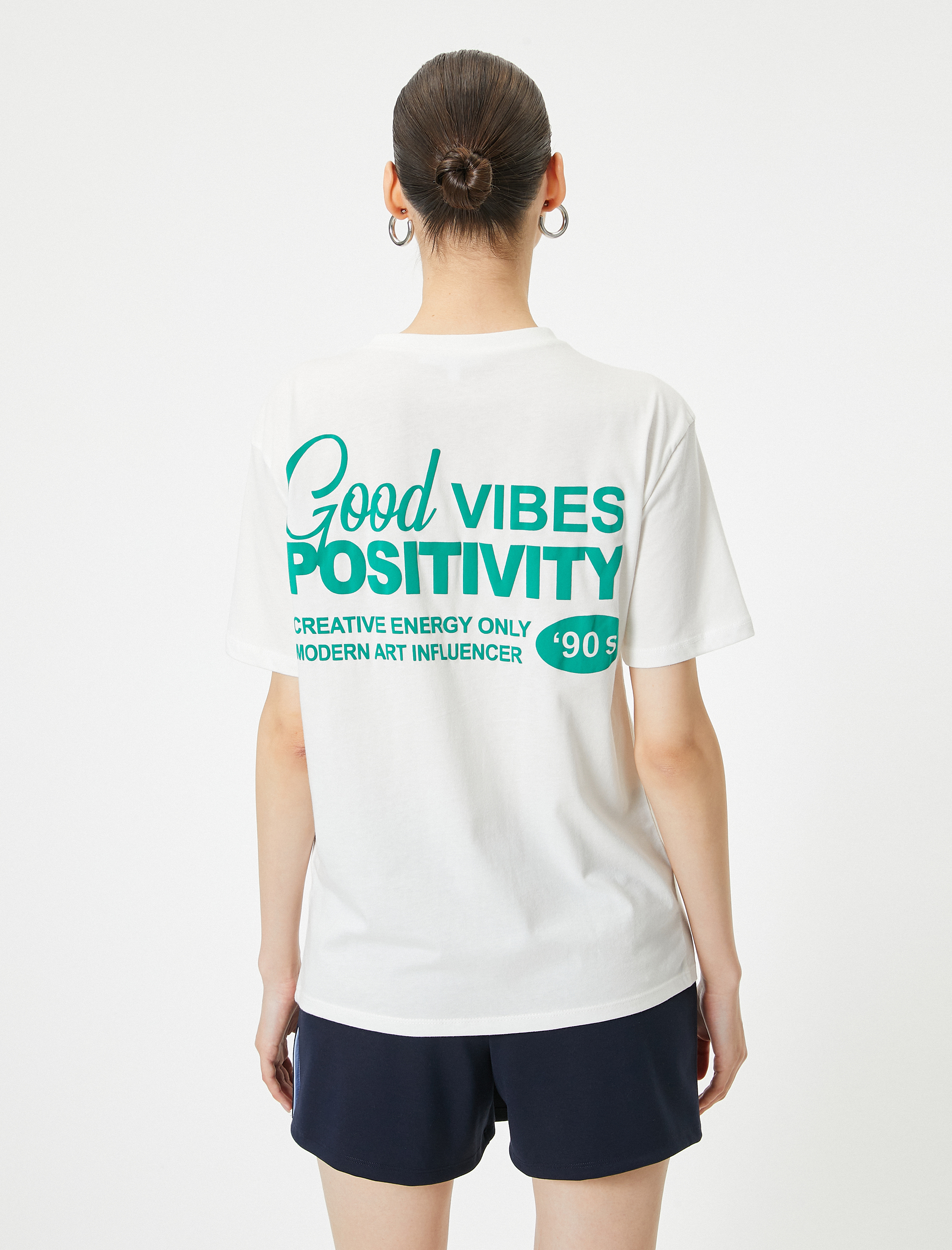   Arkası Baskılı Tişört Kısa Kollu Bisiklet Yaka Rahat Kalıp