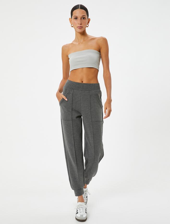  Jogger Eşofman Altı Beli Lastikli Dikiş Detaylı Cepli