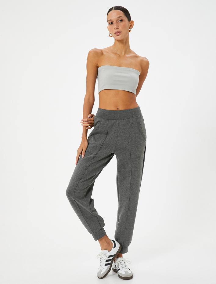  Jogger Eşofman Altı Beli Lastikli Dikiş Detaylı Cepli