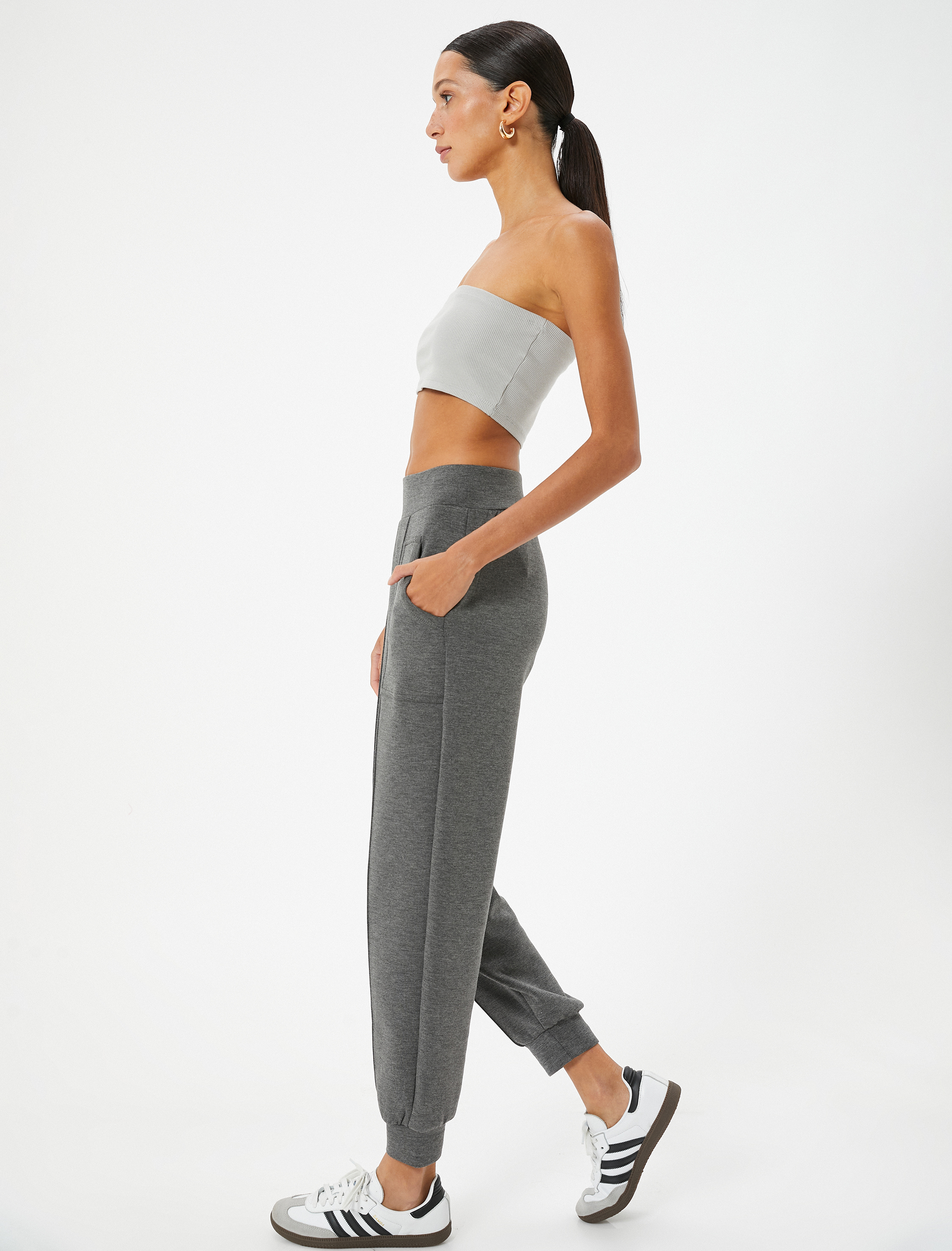   Jogger Eşofman Altı Beli Lastikli Dikiş Detaylı Cepli