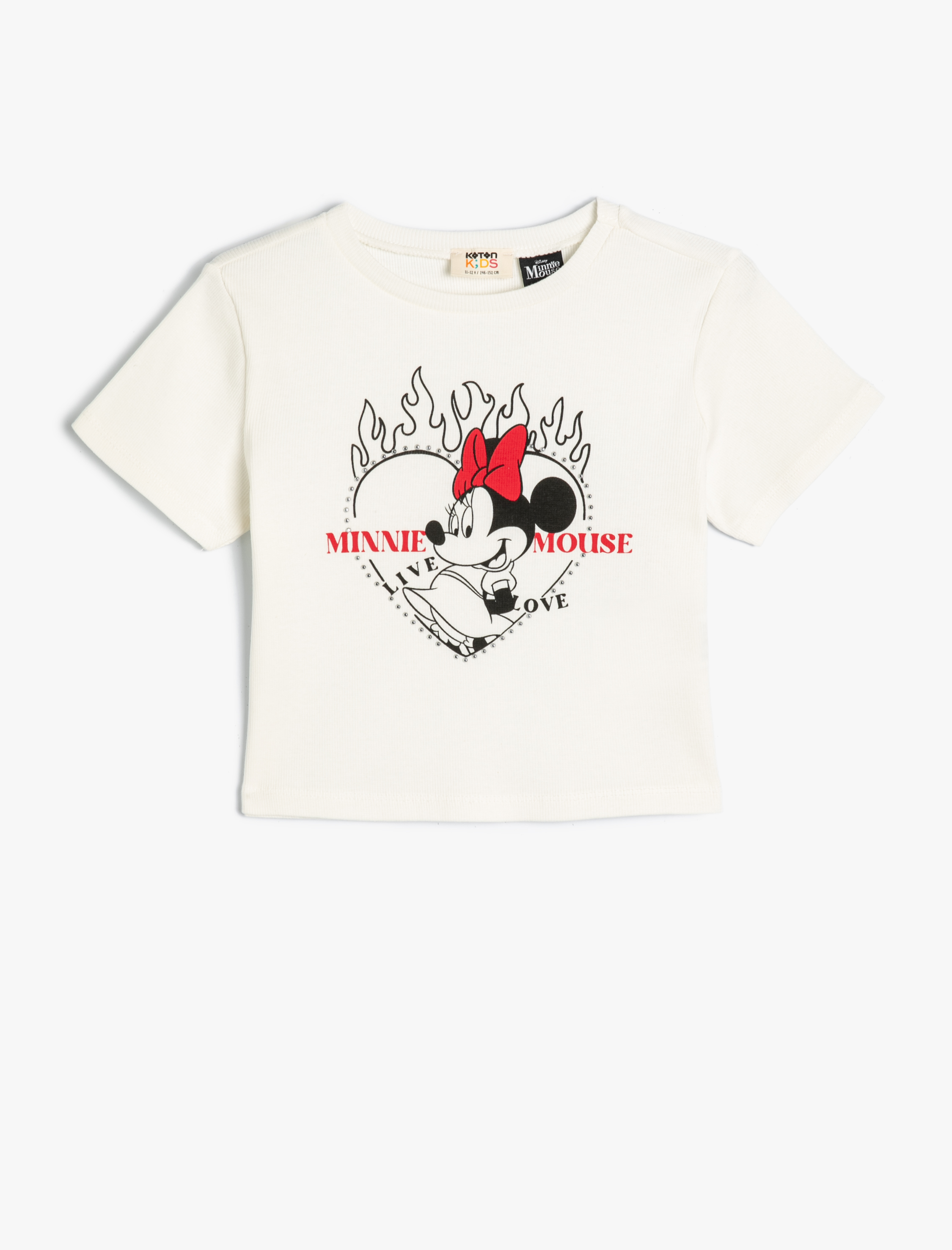 Kız Çocuk Minnie Mouse Crop Tişört Lisanslı Kısa Kollu Bisiklet Yaka