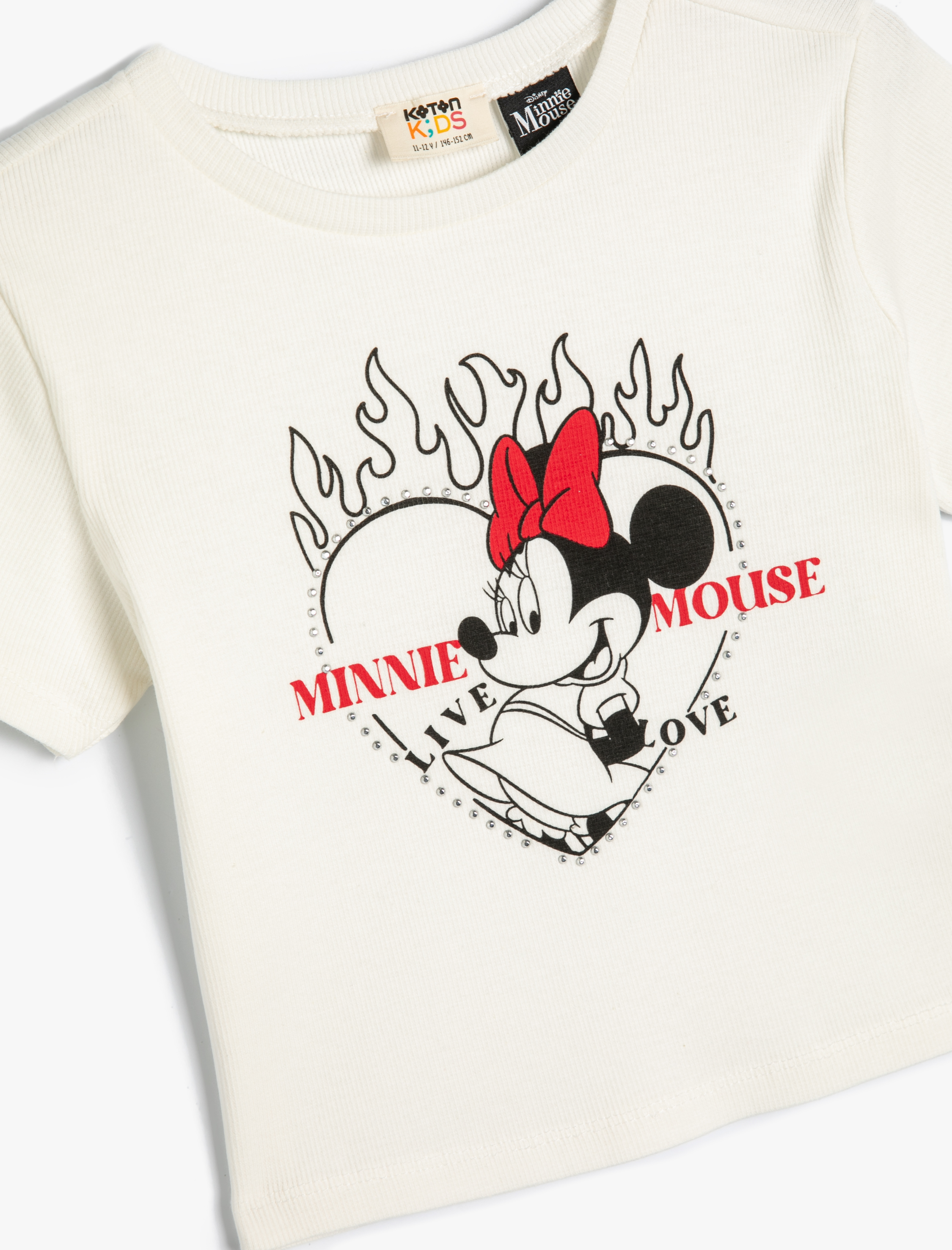 Kız Çocuk Minnie Mouse Crop Tişört Lisanslı Kısa Kollu Bisiklet Yaka