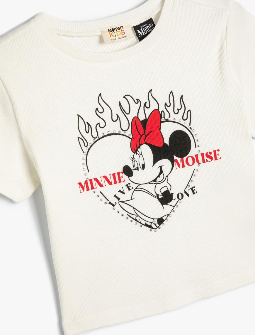  Kız Çocuk Minnie Mouse Crop Tişört Lisanslı Kısa Kollu Bisiklet Yaka