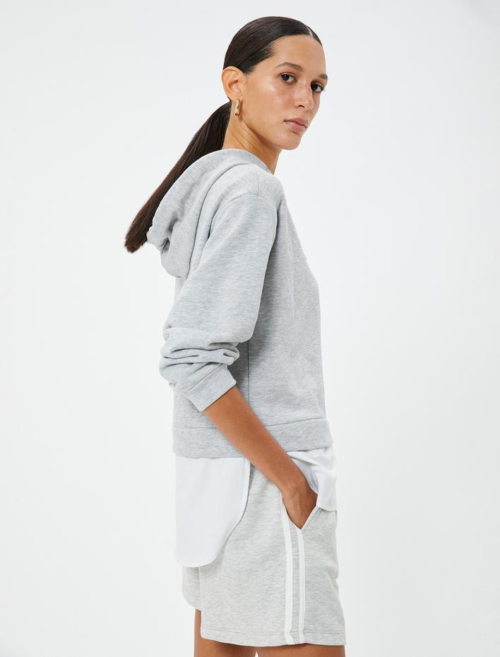  Kapşonlu Sweatshirt Bağcıklı Çift Parça Görünümlü
