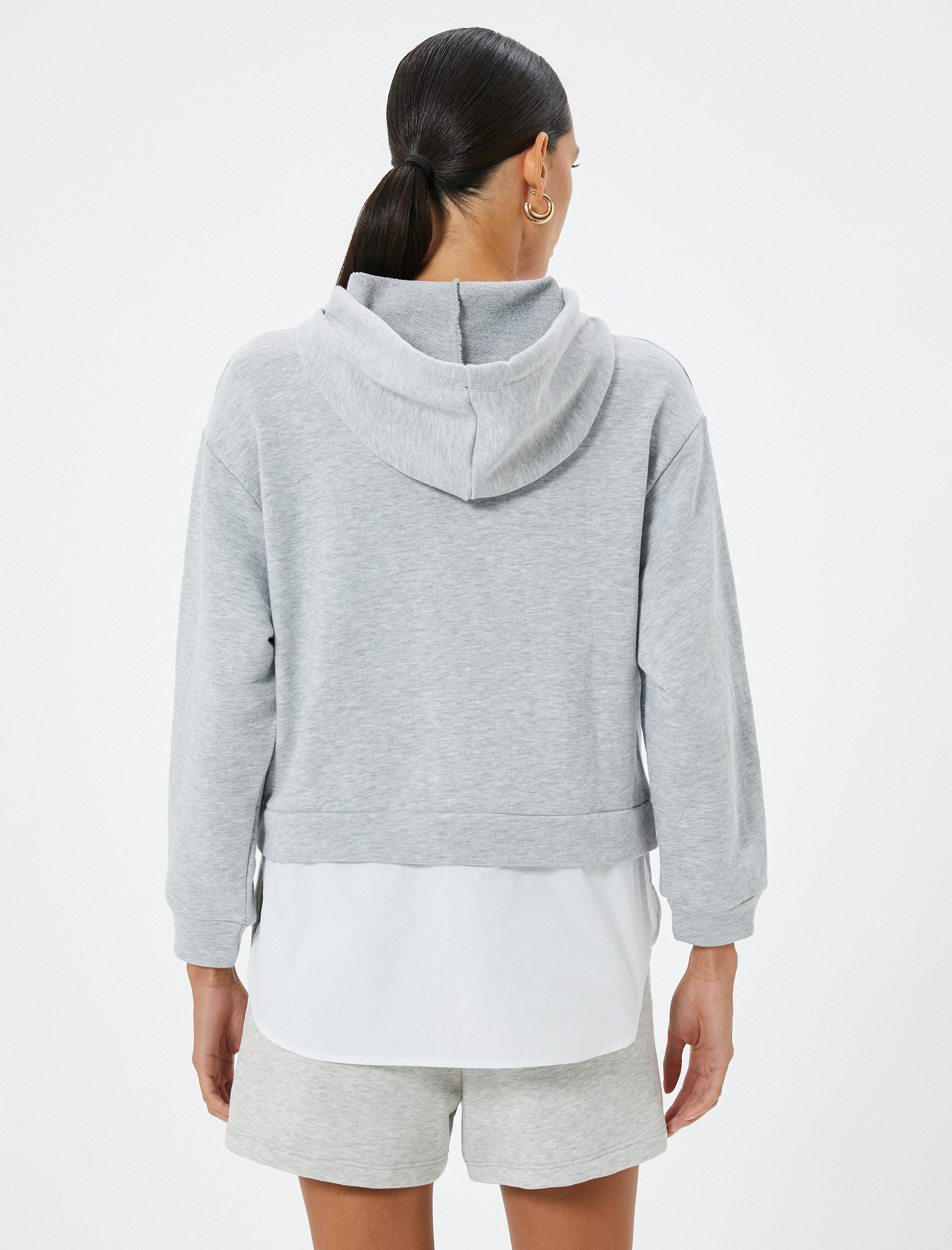   Kapşonlu Sweatshirt Bağcıklı Çift Parça Görünümlü