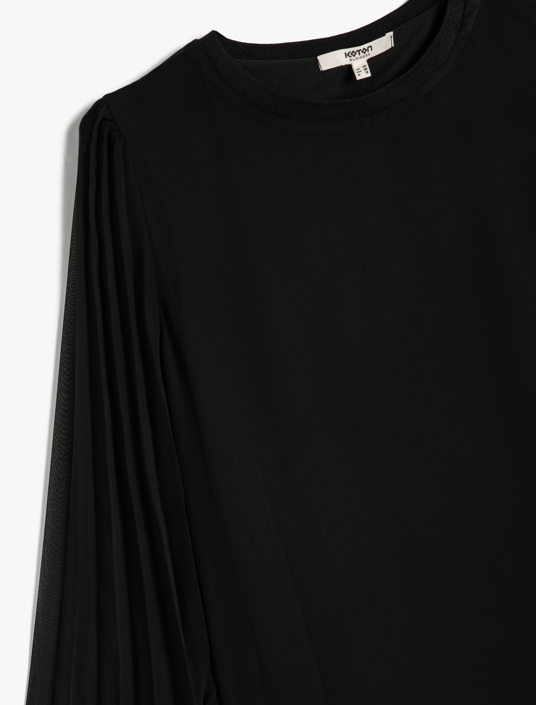   Şifon Kollu Bluz Pileli Bisiklet Yaka Standart Kesim