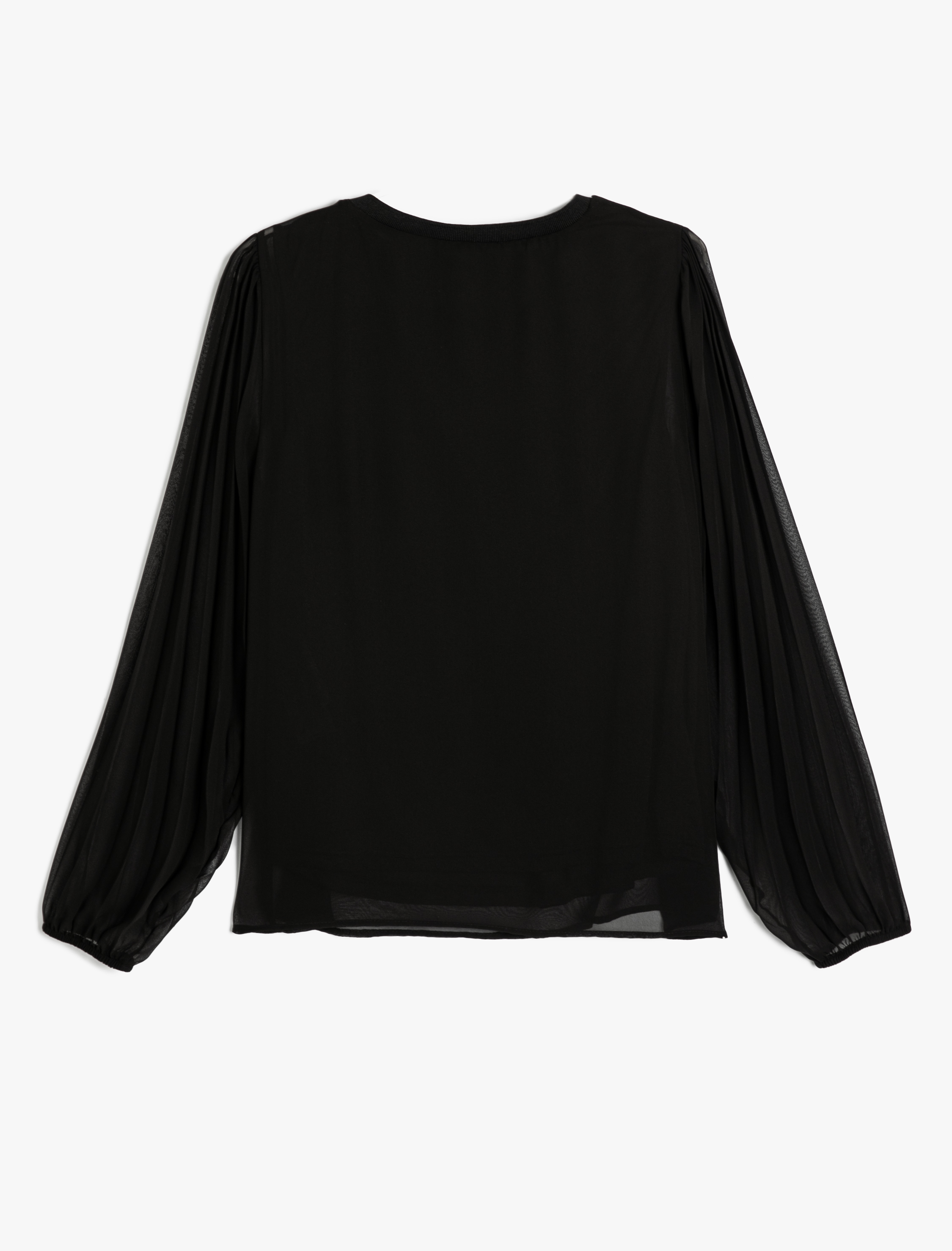   Şifon Kollu Bluz Pileli Bisiklet Yaka Standart Kesim