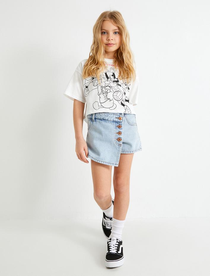 Kız Çocuk Crop Tişört Mickey Mouse Minnie Mouse Lisanslı Kısa Kollu