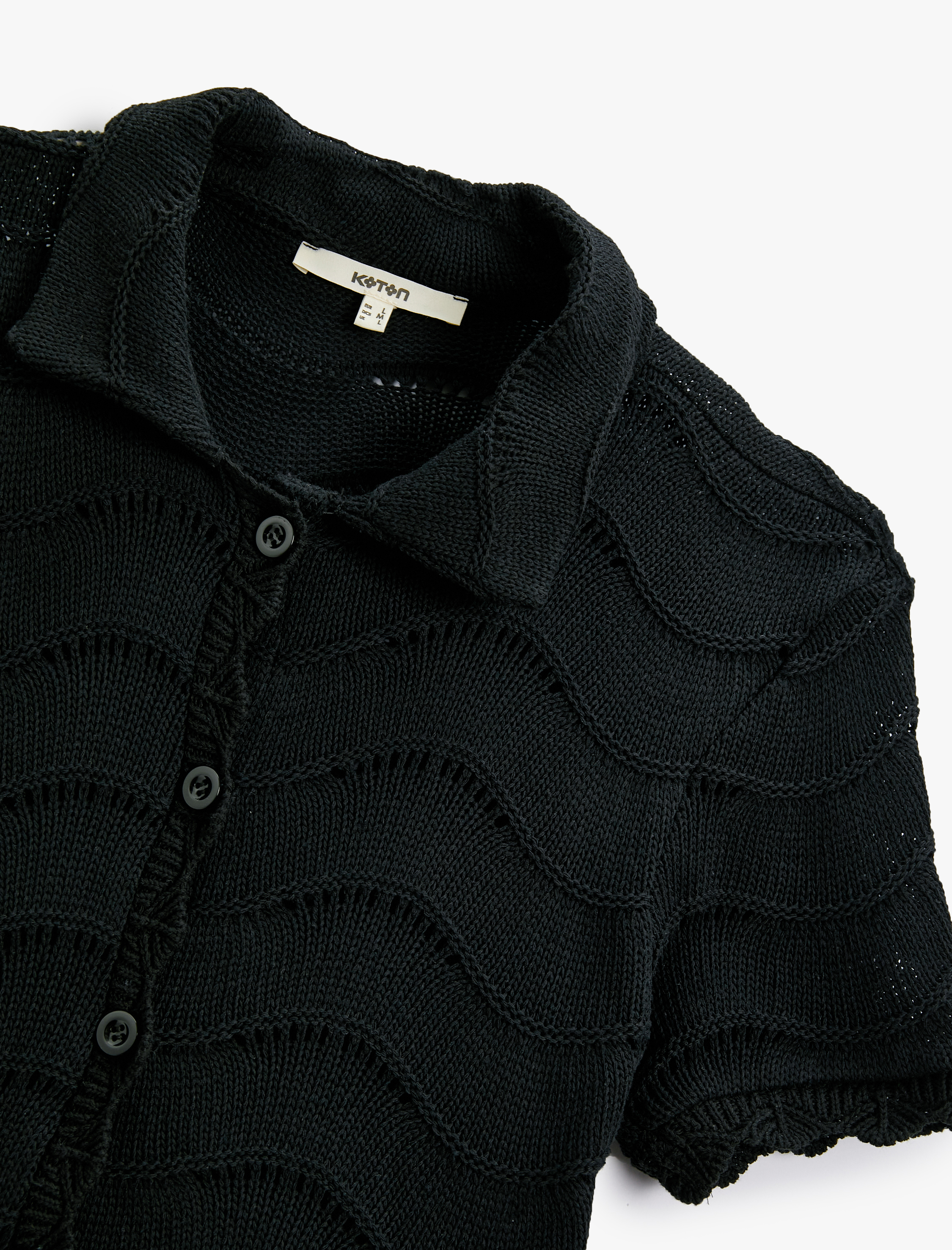 Triko Hırka Kısa Kollu Düğmeli Dokulu