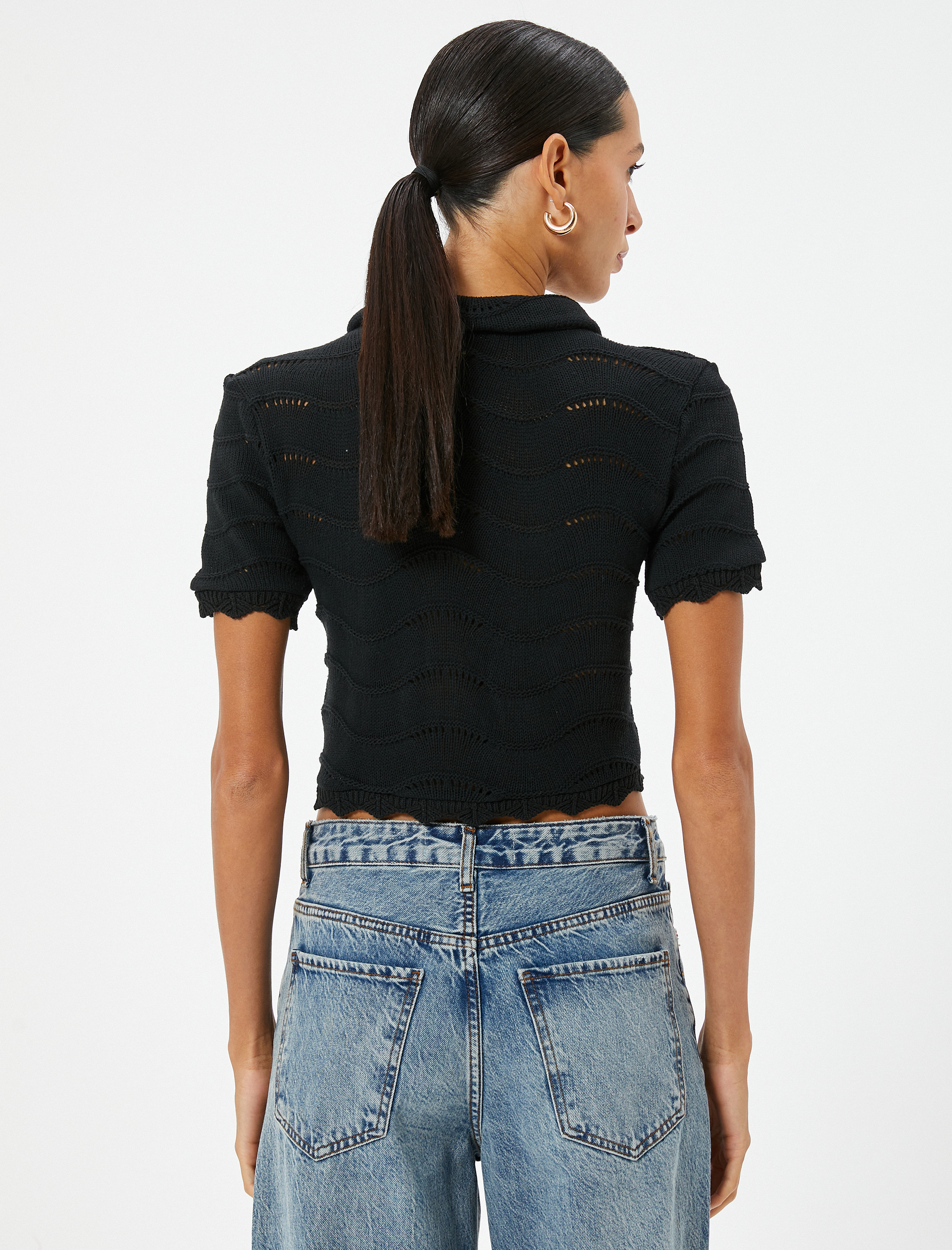 Triko Hırka Kısa Kollu Düğmeli Dokulu