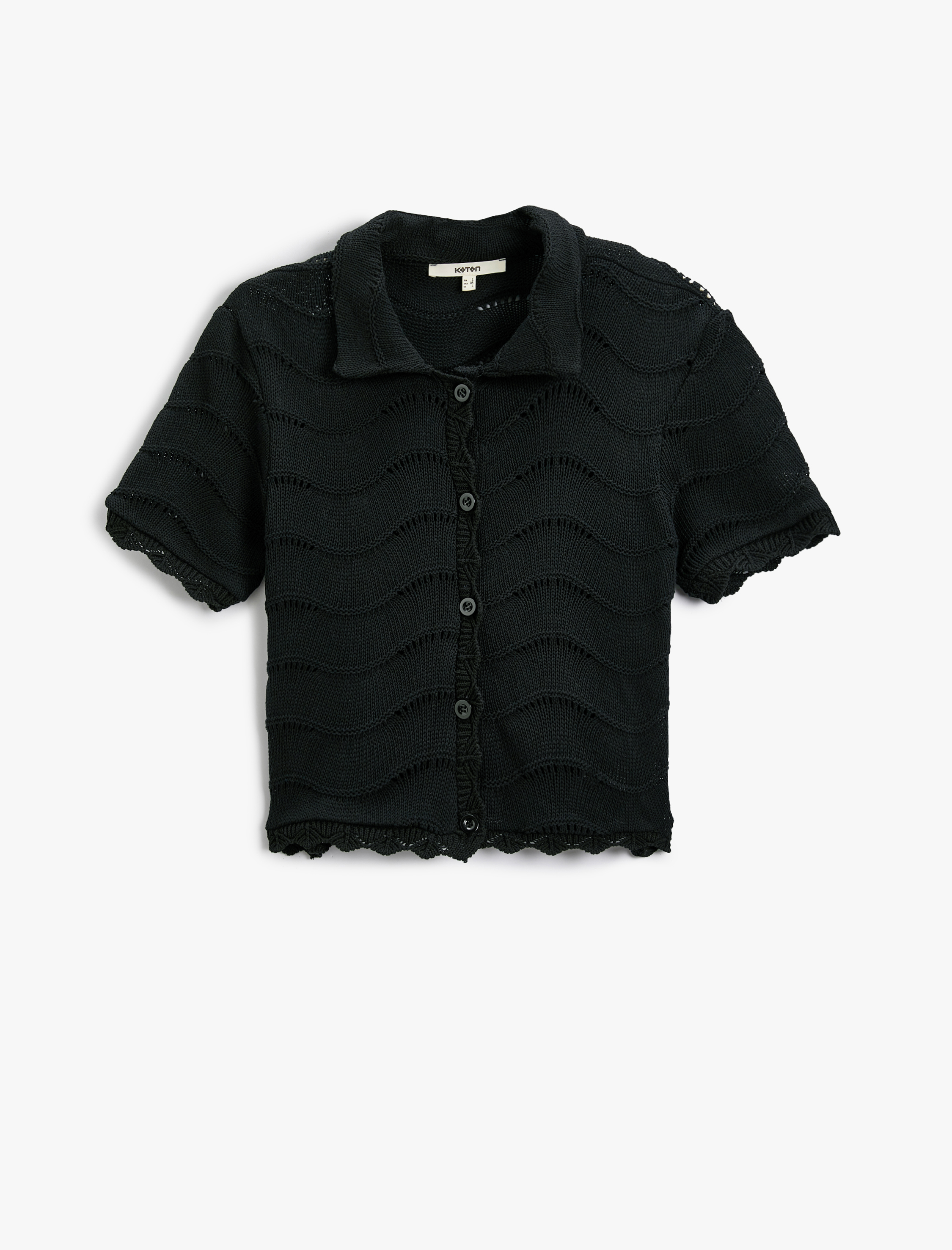 Triko Hırka Kısa Kollu Düğmeli Dokulu