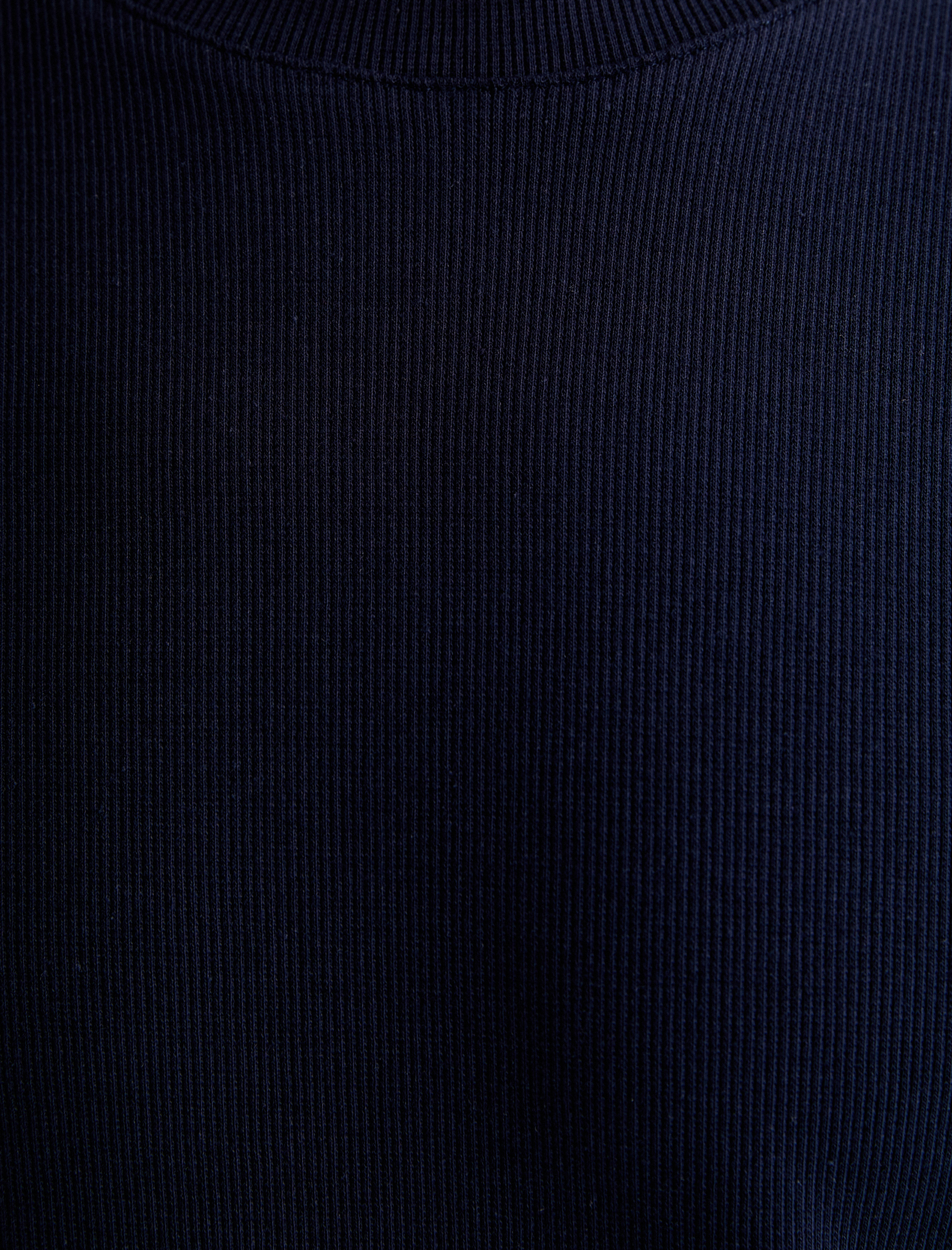   Fitilli Tişört Dokulu Bisiklet Yaka Kısa Kollu Pamuklu