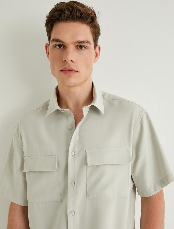  Kısa Kollu Gömlek Düğmeli Kapaklı Cep Detaylı Viskoz Kumaş Regular Fit