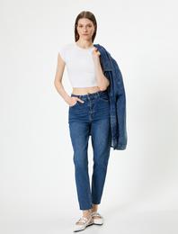 Yüksek Bel Kot Pantolon Slim Fit Düz Paça Pamuklu - Eve Slim Jean