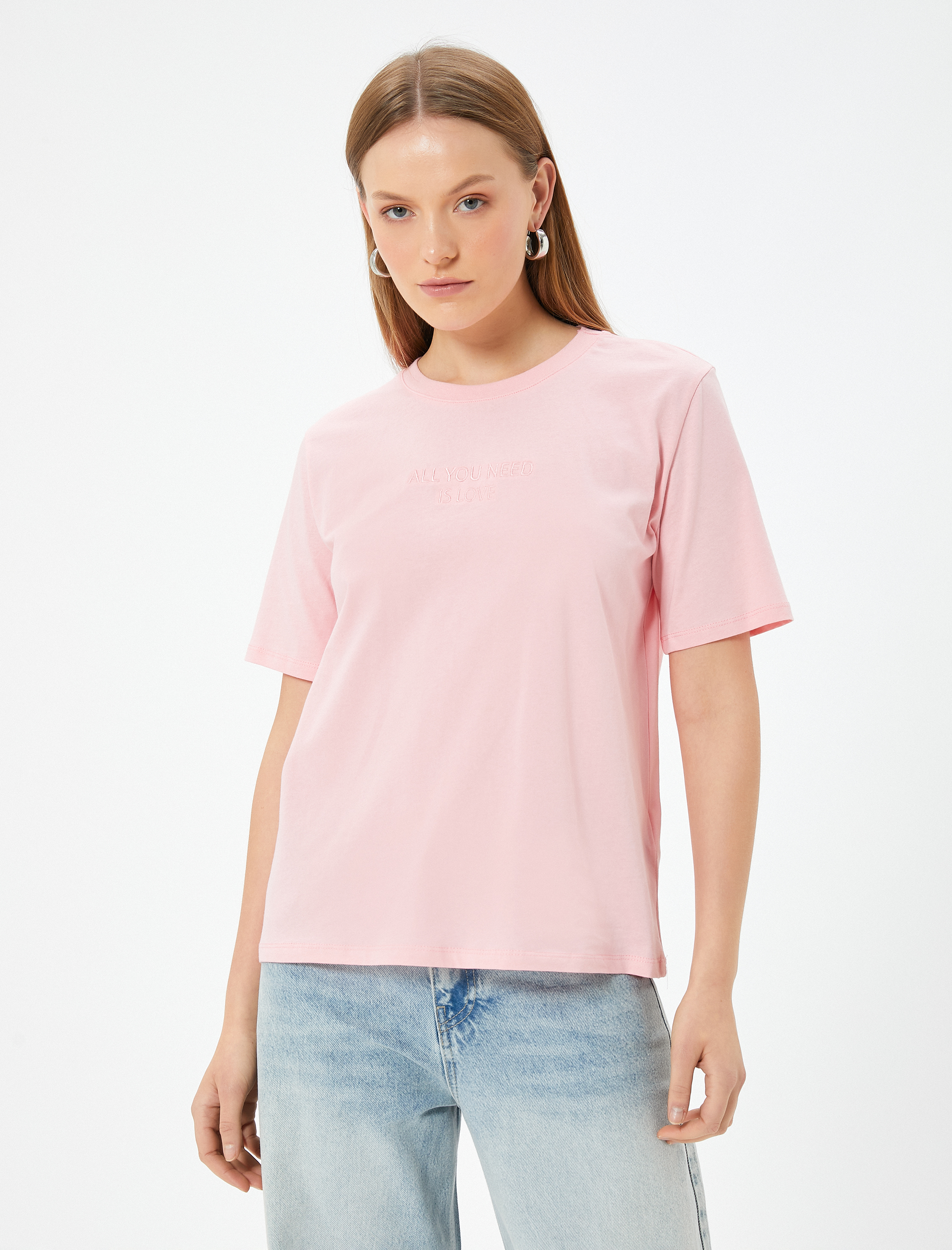   Baskılı Tişört Pamuklu Kısa Kollu Bisiklet Yaka Standart Kesim