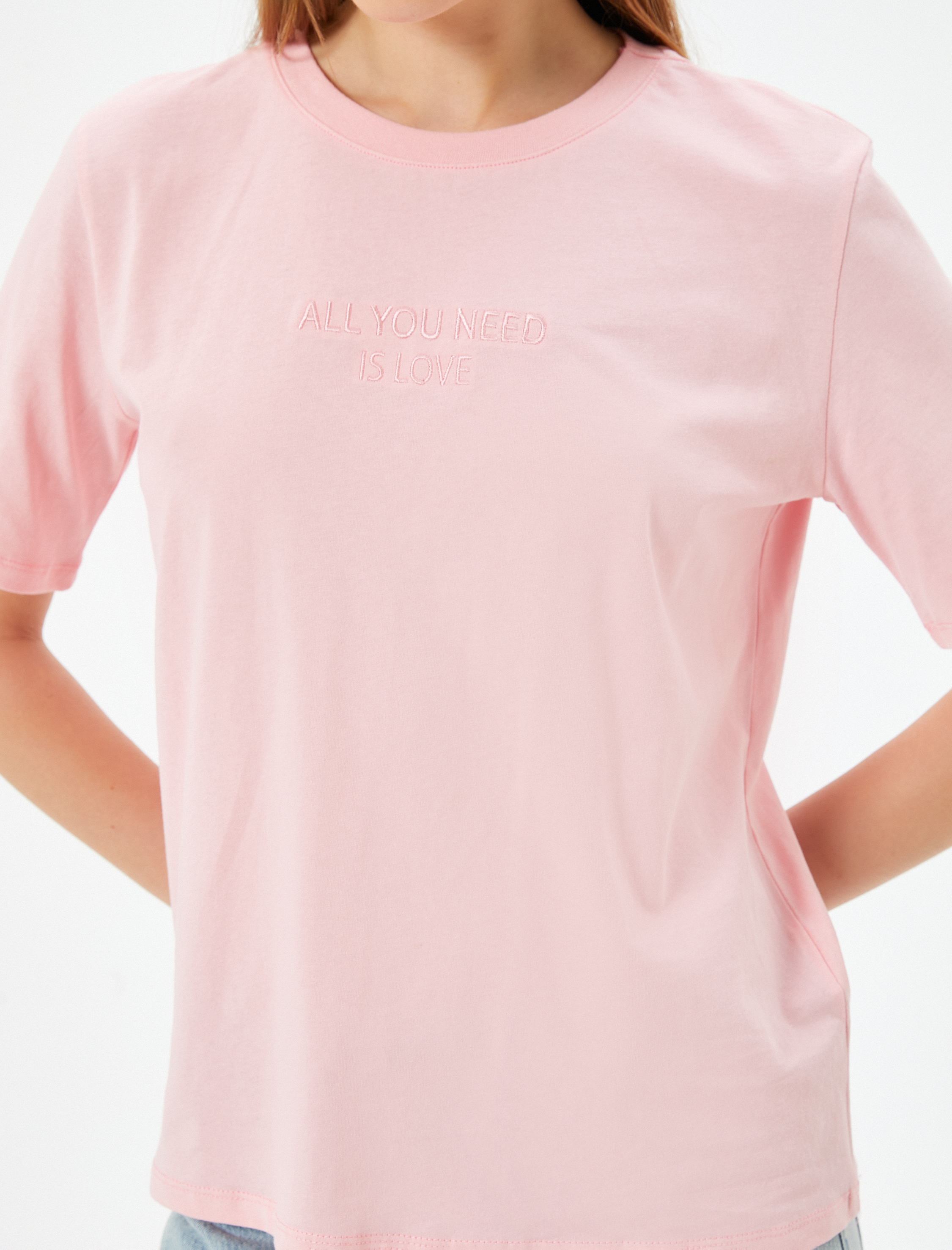   Baskılı Tişört Pamuklu Kısa Kollu Bisiklet Yaka Standart Kesim