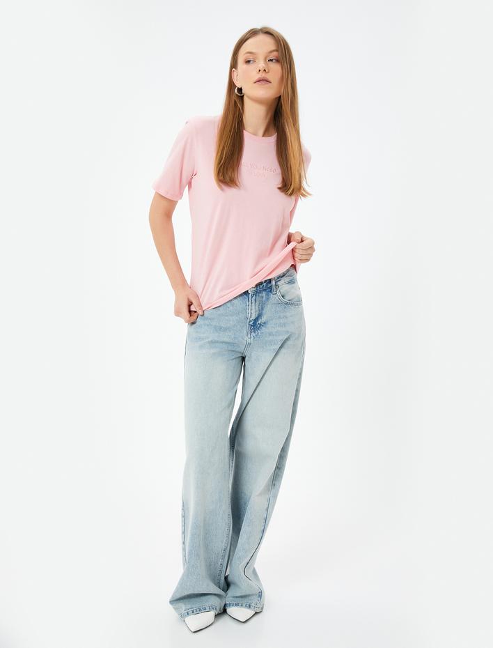  Baskılı Tişört Pamuklu Kısa Kollu Bisiklet Yaka Standart Kesim