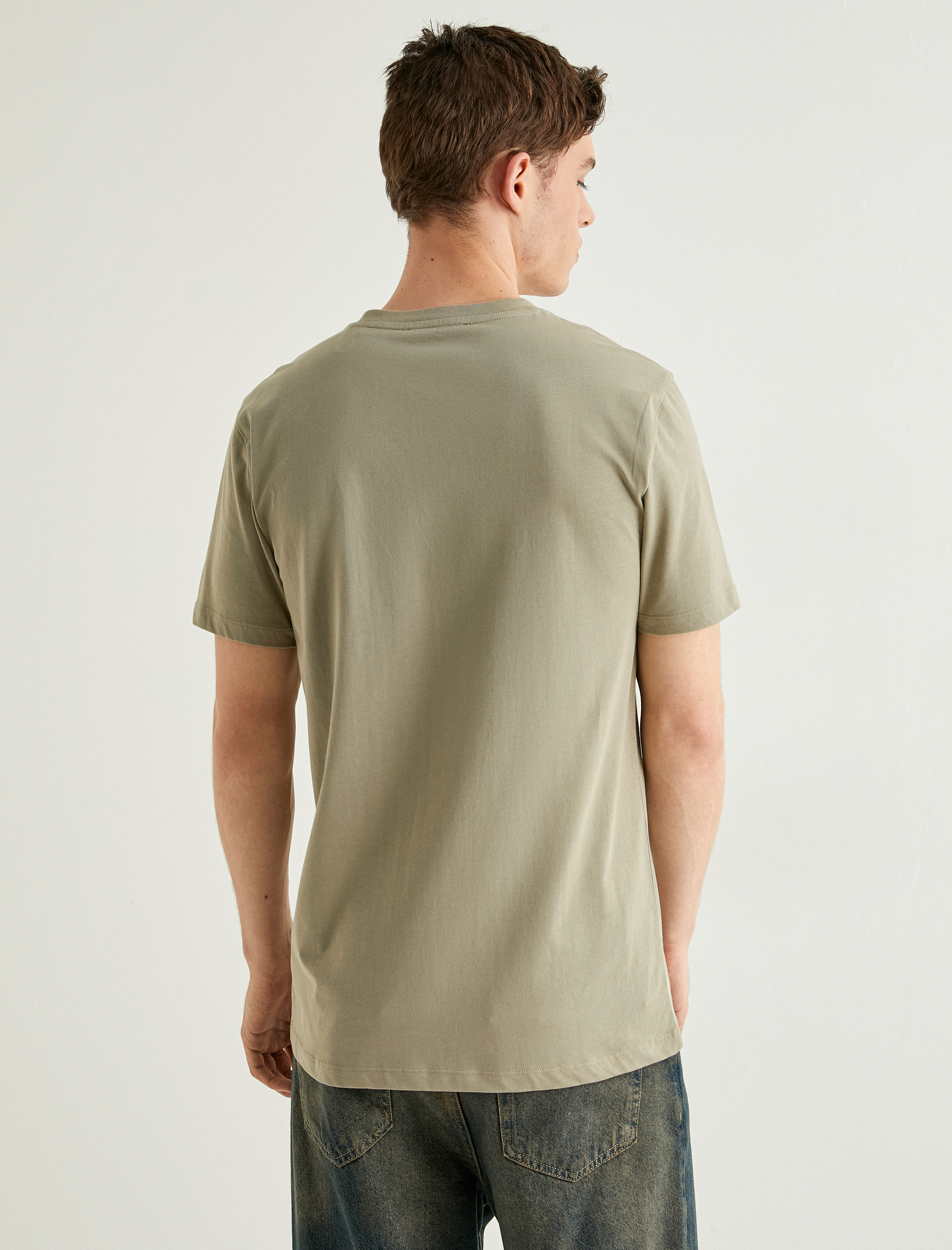   Slogan Baskılı Pamuklu Bisiklet Yaka Slim Fit Tişört