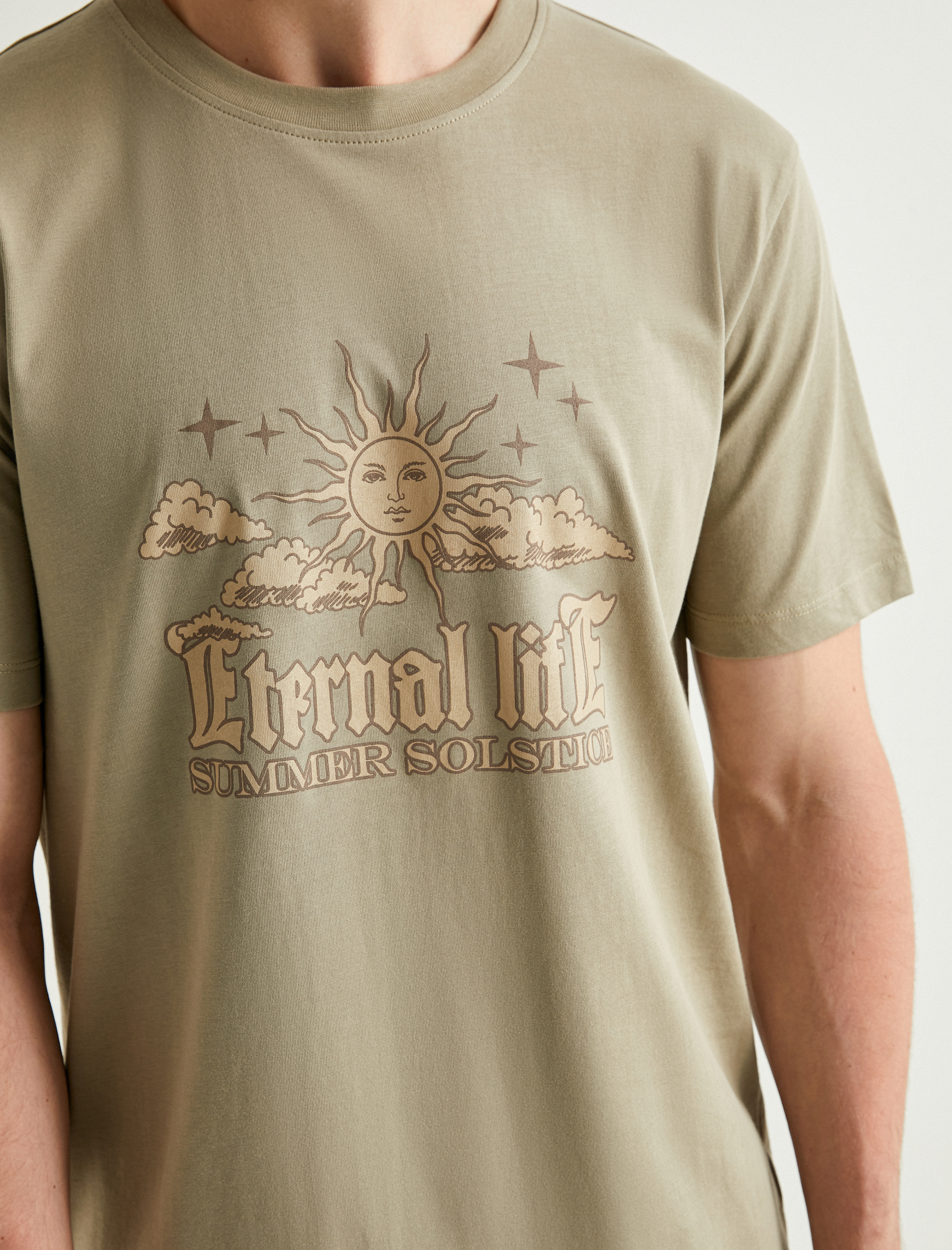   Slogan Baskılı Pamuklu Bisiklet Yaka Slim Fit Tişört