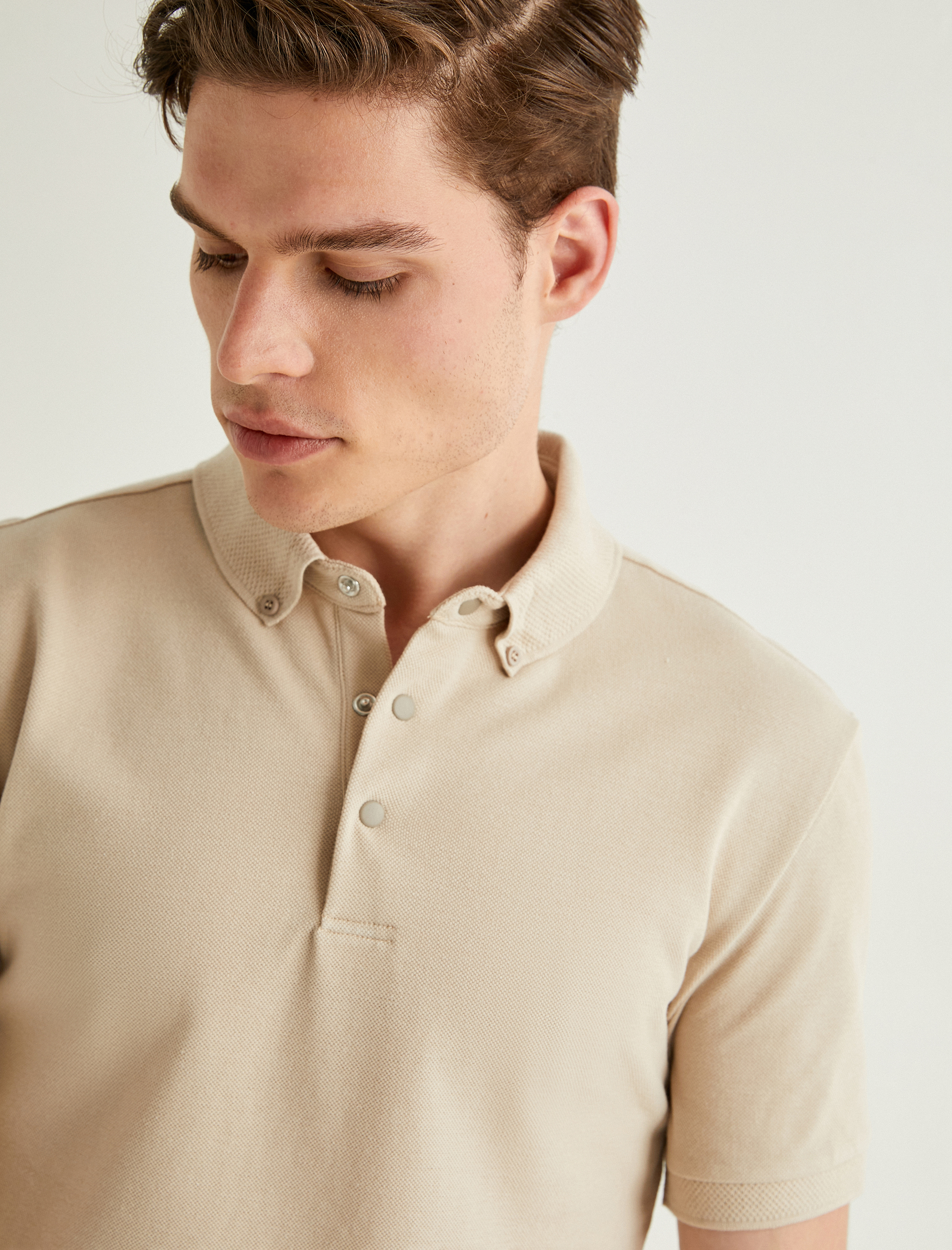   Polo Yaka Tişört Slim Fit Çıt Çıt Düğme Detaylı Kısa Kollu Pamuklu