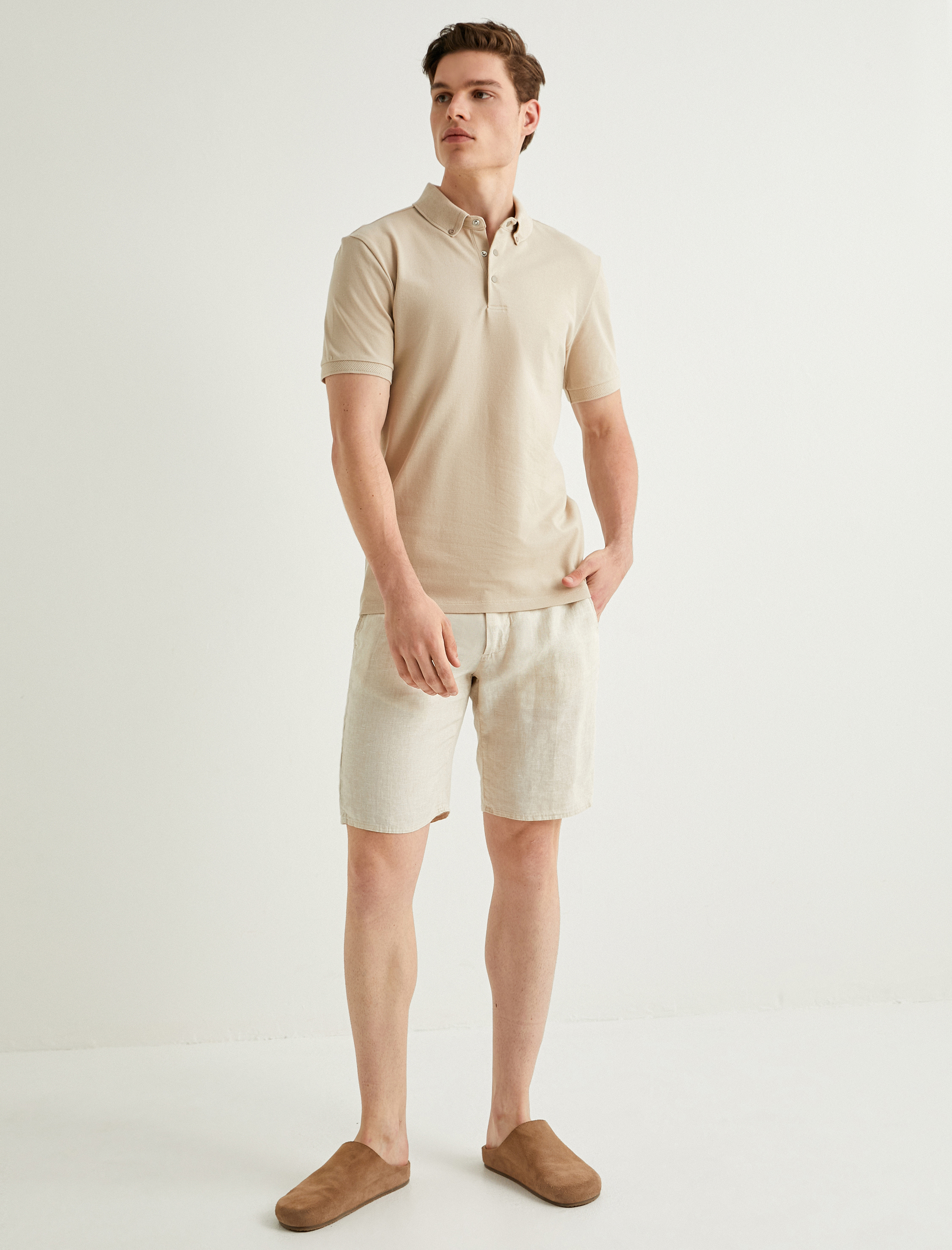   Polo Yaka Tişört Slim Fit Çıt Çıt Düğme Detaylı Kısa Kollu Pamuklu