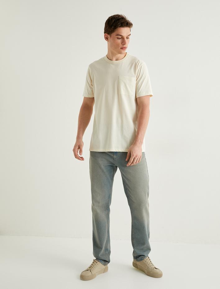  Cep Detaylı Kısa Kollu Regular Fit Bisiklet Yaka Pamuklu Tişört