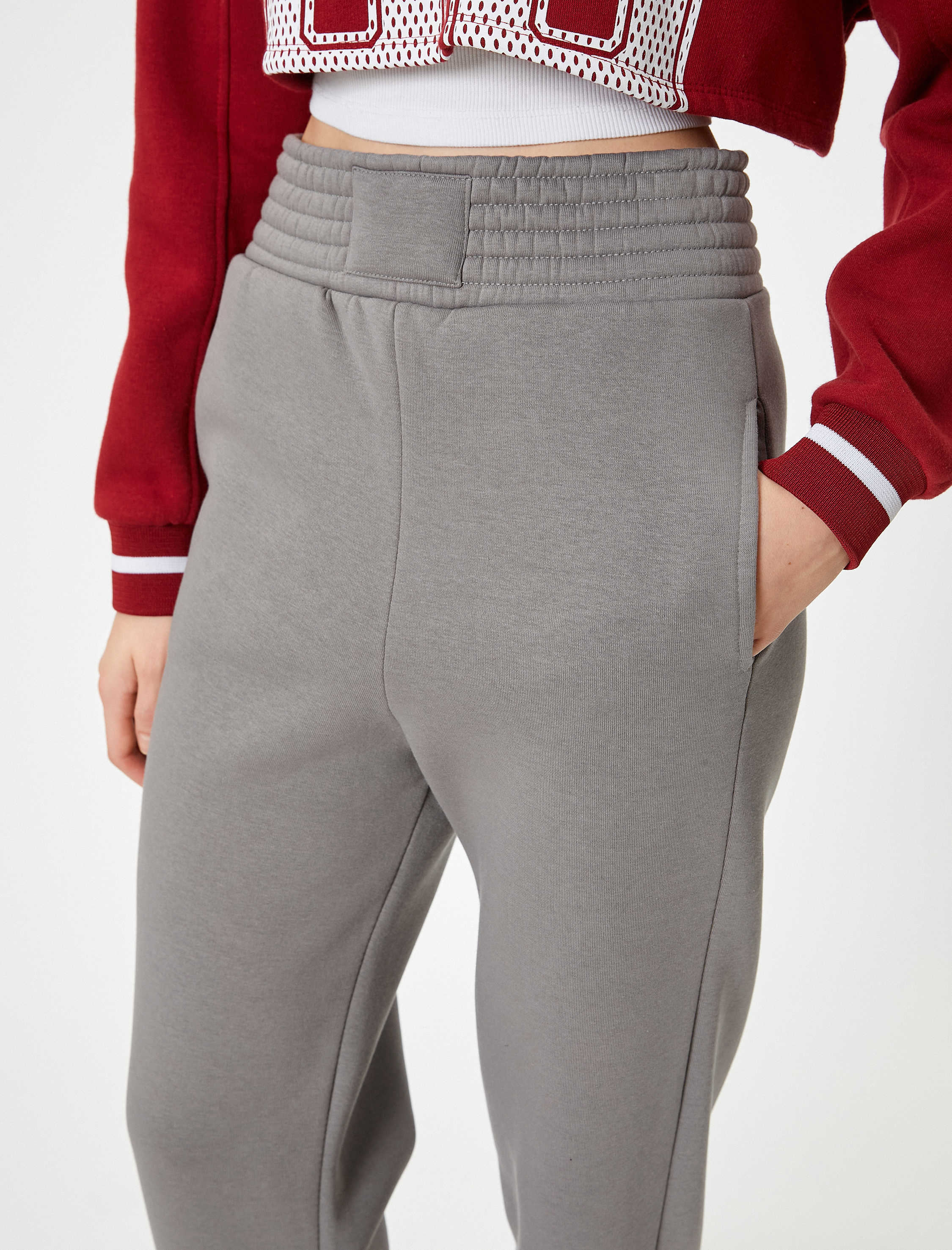   Şardonlu Jogger Eşofman Altı Yüksek Bel Cepli Rahat Kalıp