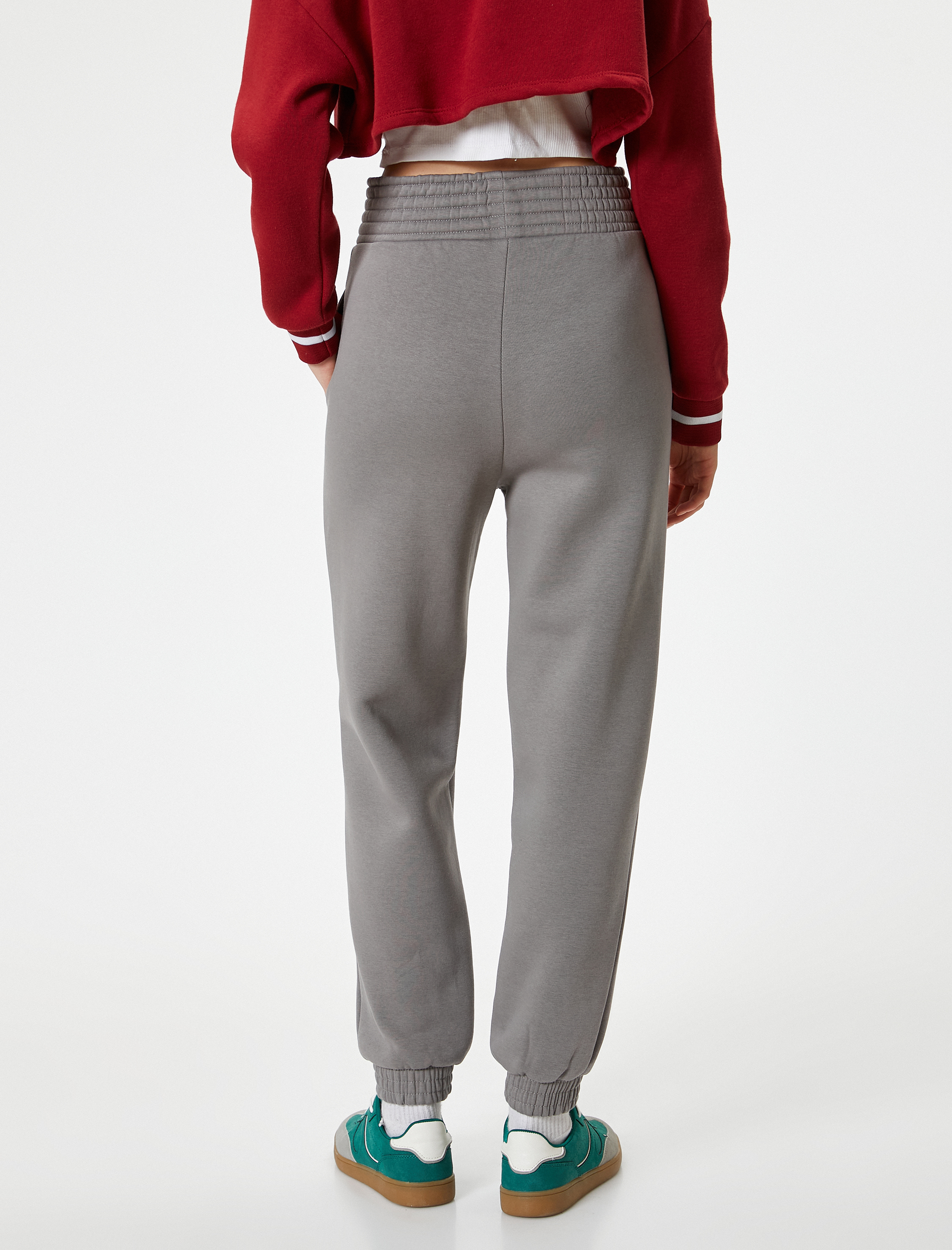   Şardonlu Jogger Eşofman Altı Yüksek Bel Cepli Rahat Kalıp