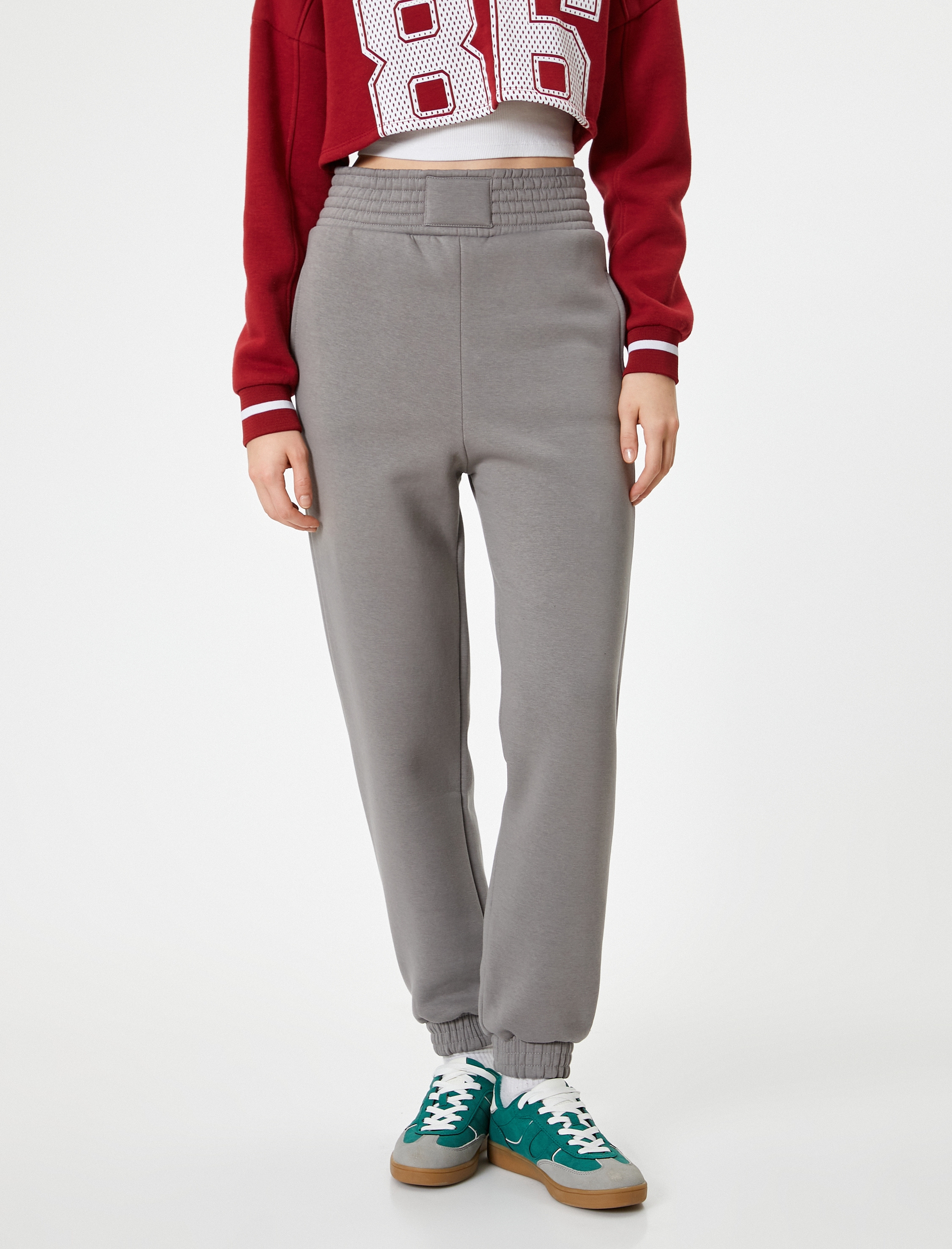   Şardonlu Jogger Eşofman Altı Yüksek Bel Cepli Rahat Kalıp