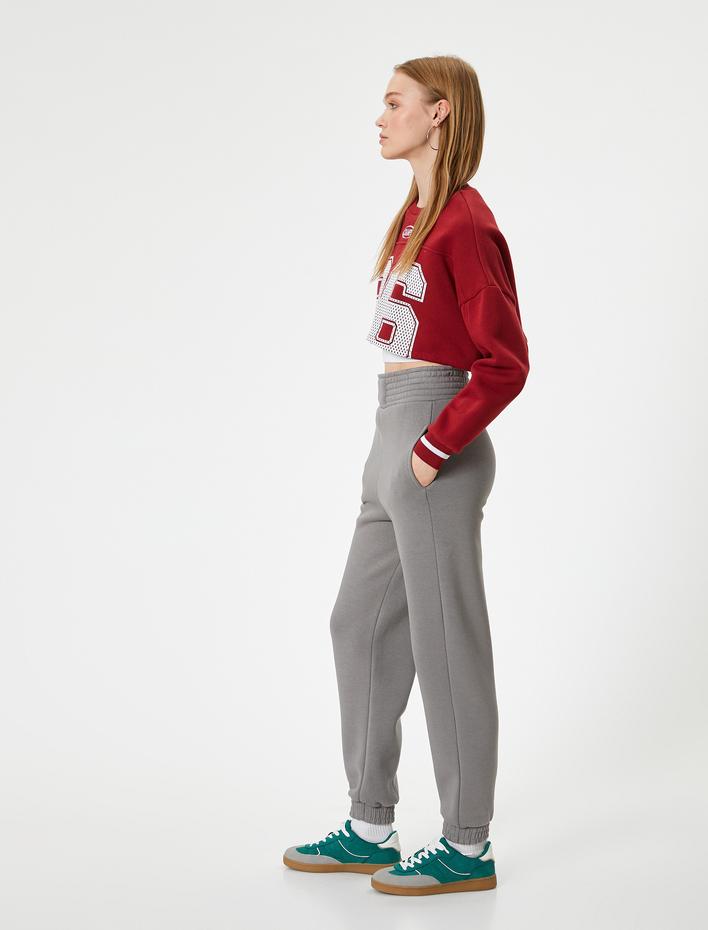  Şardonlu Jogger Eşofman Altı Yüksek Bel Cepli Rahat Kalıp