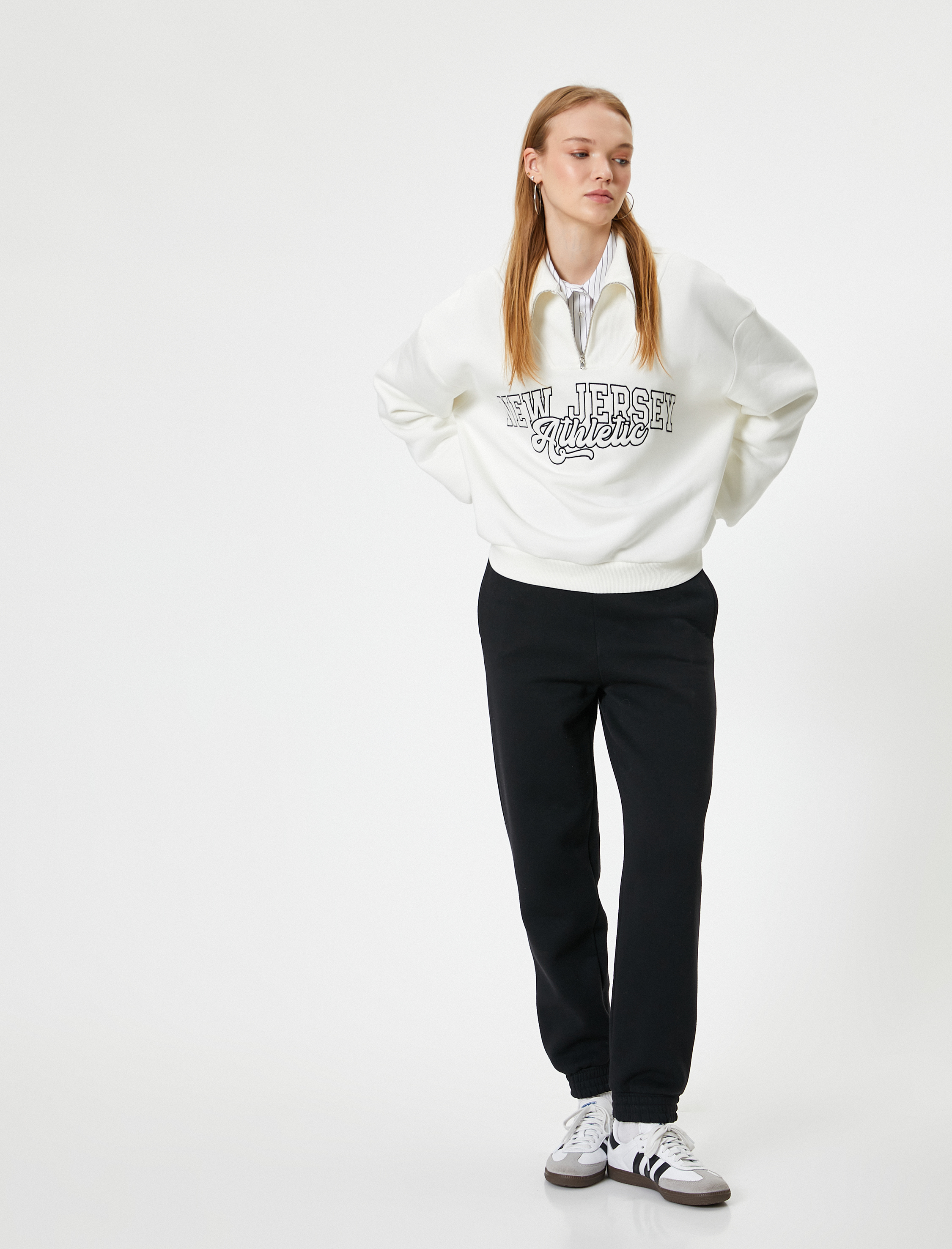   Şardonlu Jogger Eşofman Altı Yüksek Bel Cepli Rahat Kalıp