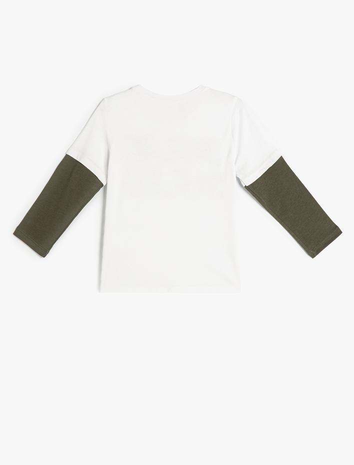 Erkek Bebek Tişört Slogan Baskılı Uzun Kollu Bisiklet Yaka Pamuklu