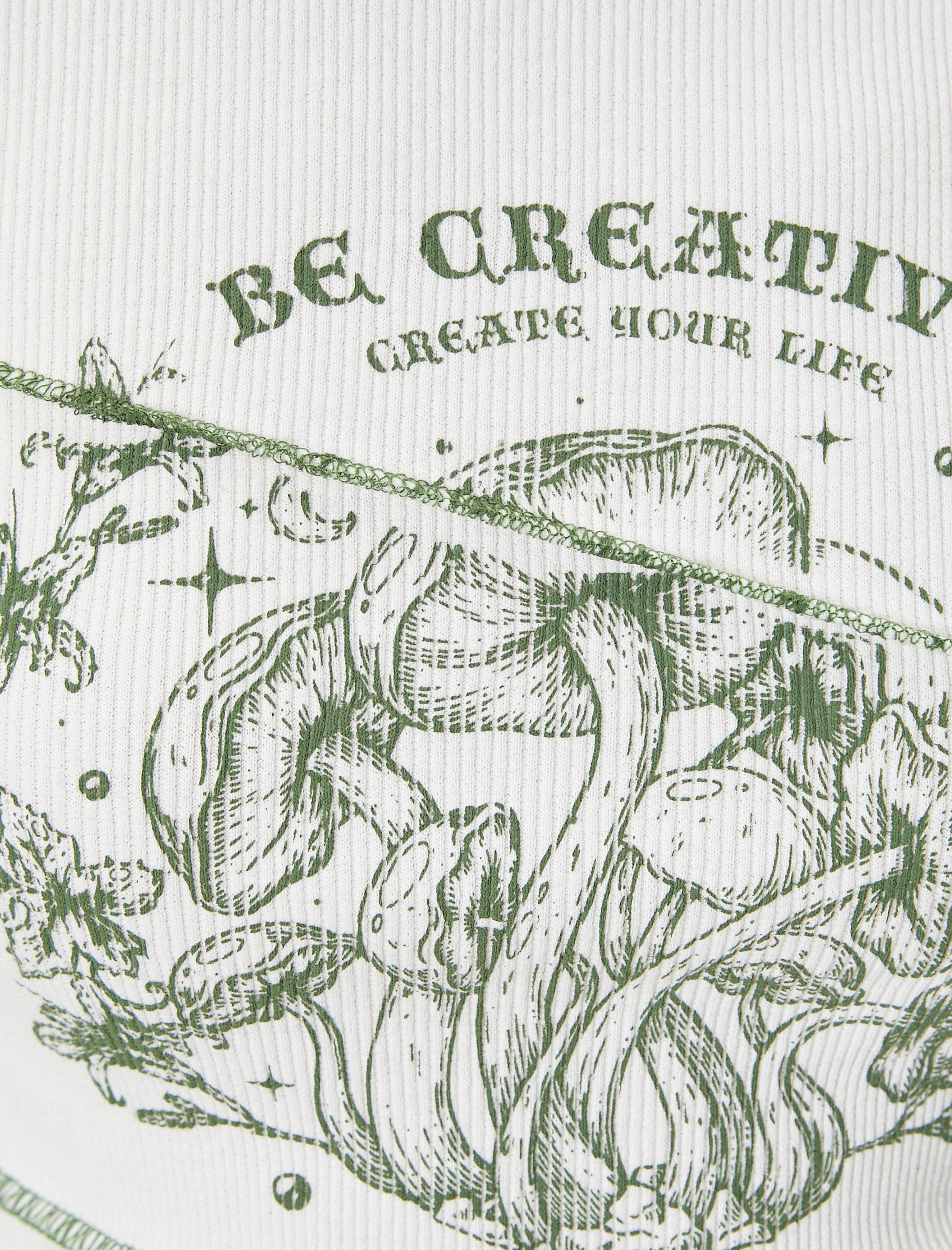   Uzun Kollu Slogan Baskılı Slim Fit Crop Tişört