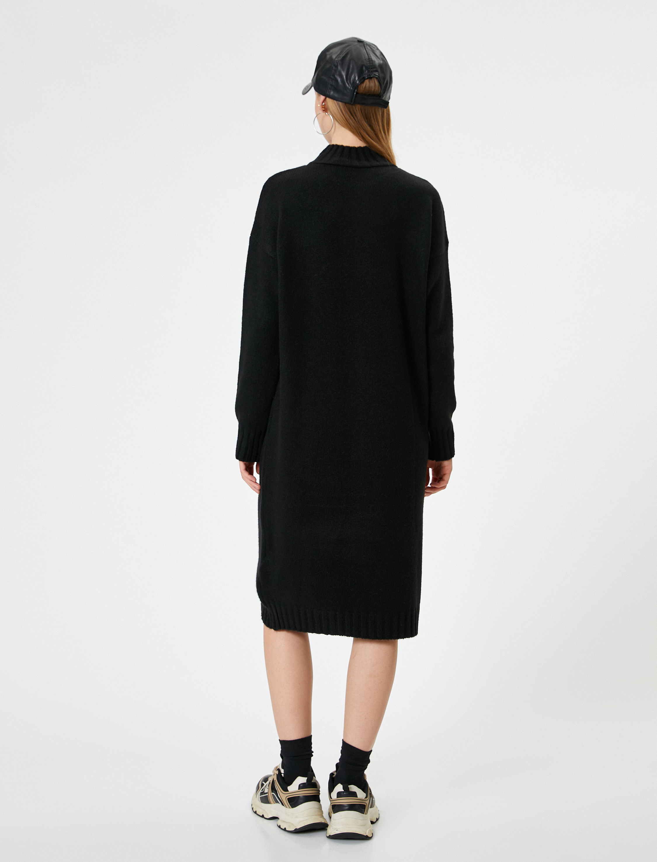   Triko Elbise Midi Dik Yaka Uzun Kollu Relax Fit