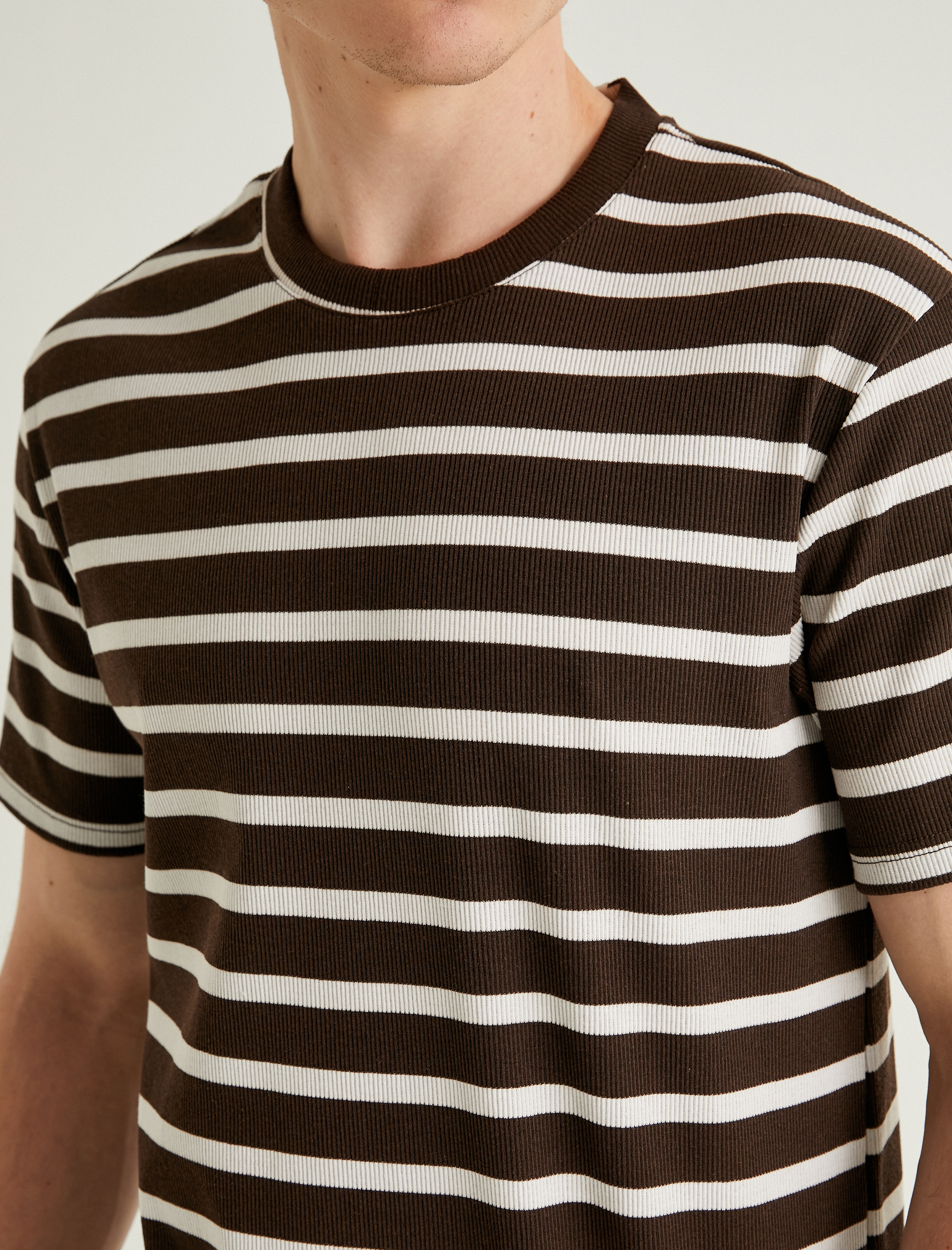   Kısa Kollu Bisiklet Yaka Slim Fit Çizgili Tişört