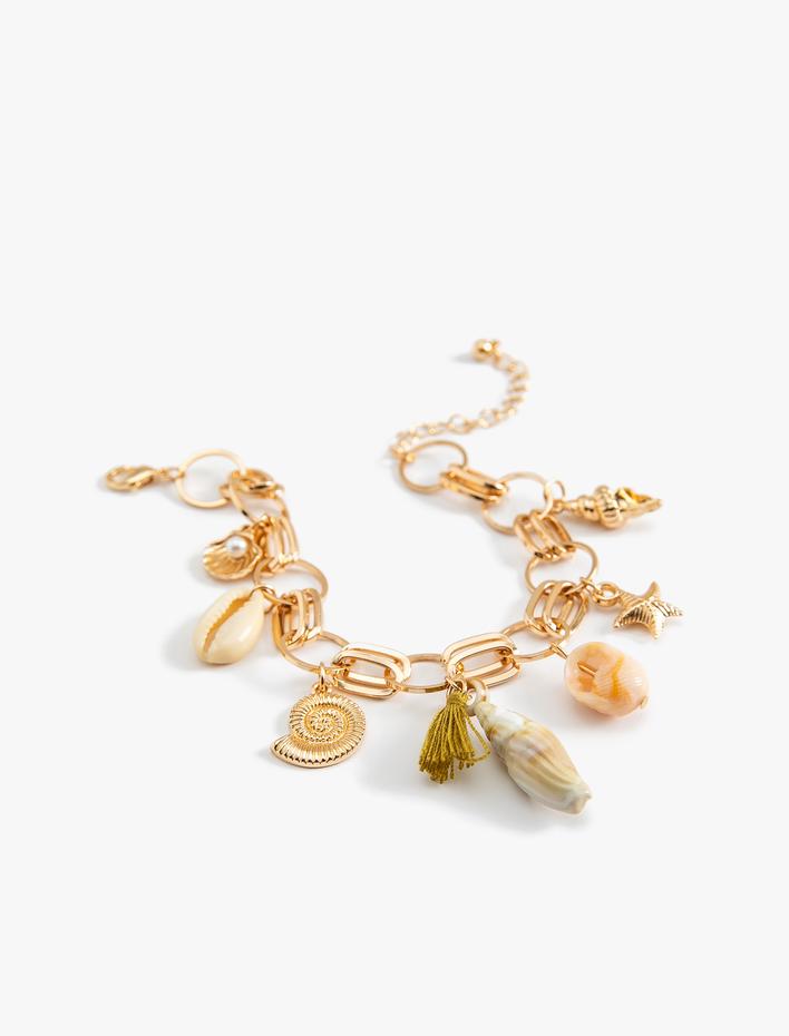 Kadın Zincir Bileklik Deniz Kabuğu Detaylı Sallantılı