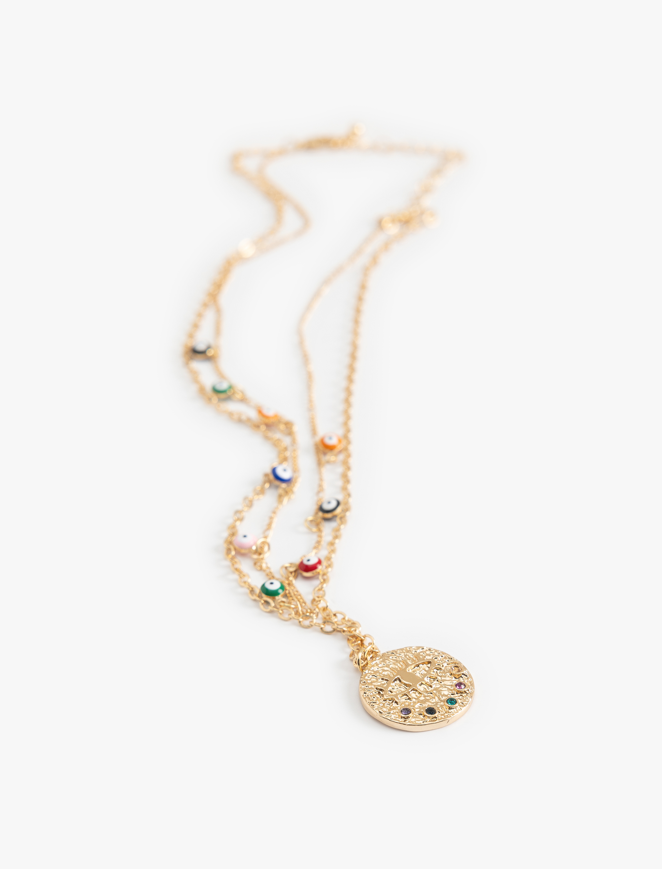  Kadın Nazar Boncuklu Çelik Kolye 2 Sıralı