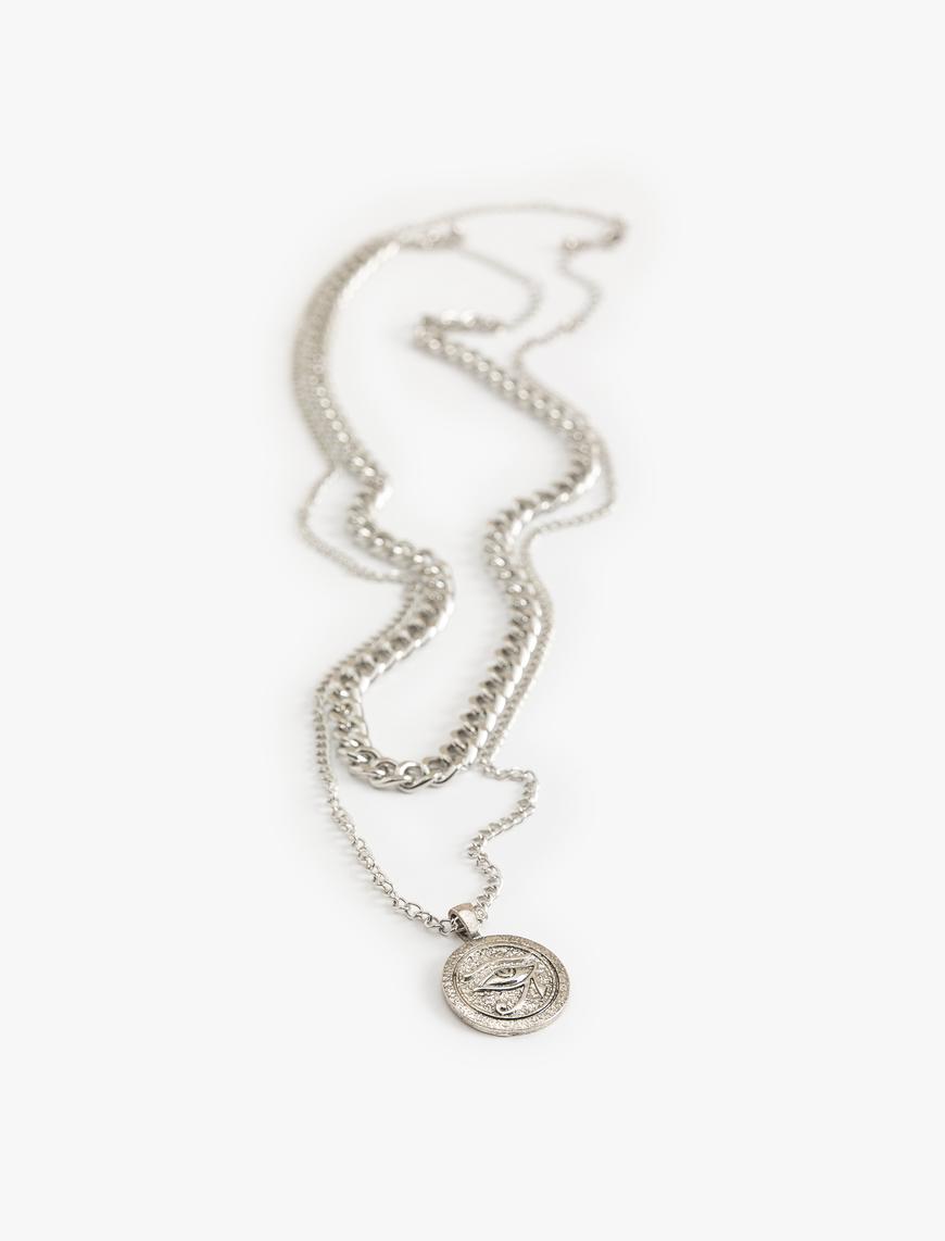  Erkek Zincir Kolye Seti 2'li Metal Charm Detaylı Sallantılı