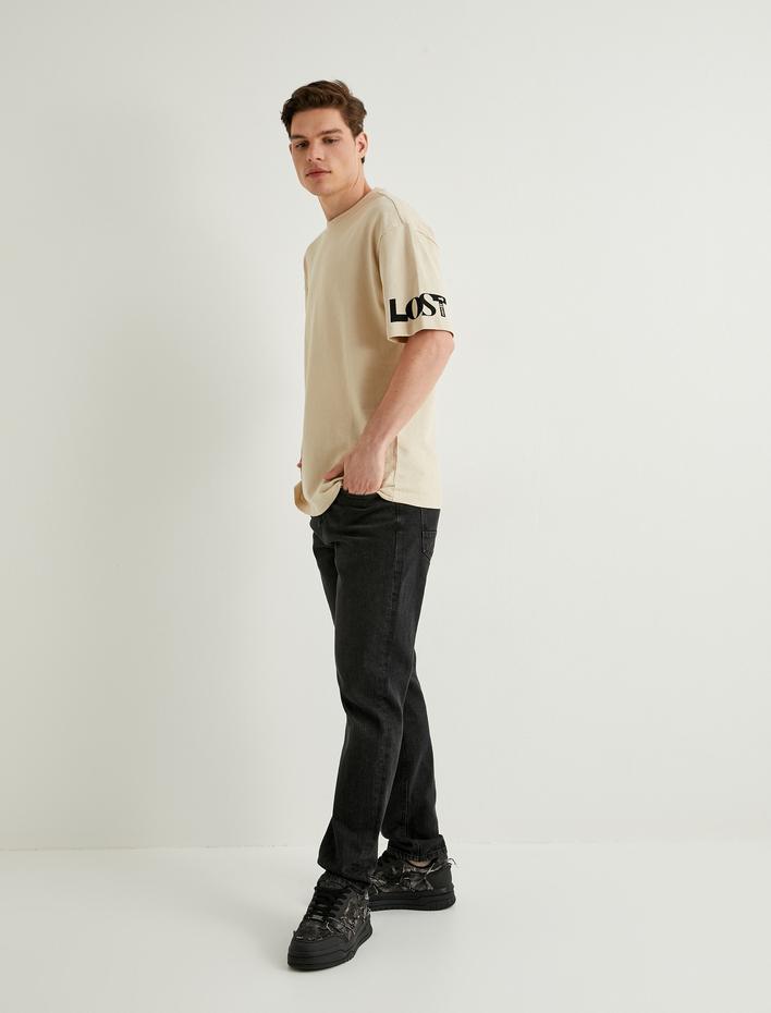  Oversize Tişört Slogan Baskılı Kısa Kollu Bisiklet Yaka Pamuklu