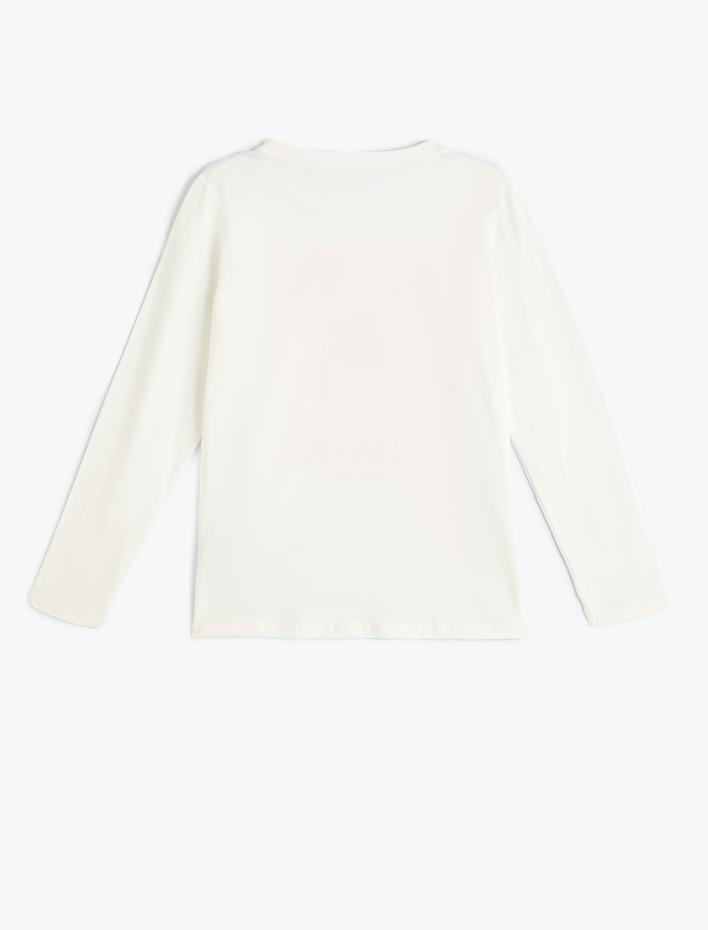 Kız Çocuk Tişört Çiçek Baskılı Uzun Kollu Bisiklet Yaka Pamuklu