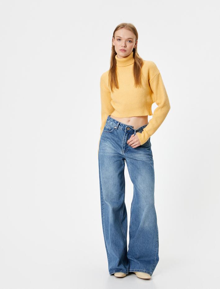  Crop Triko Kazak Balıkçı Yaka Uzun Kollu Akrilik Karışımlı