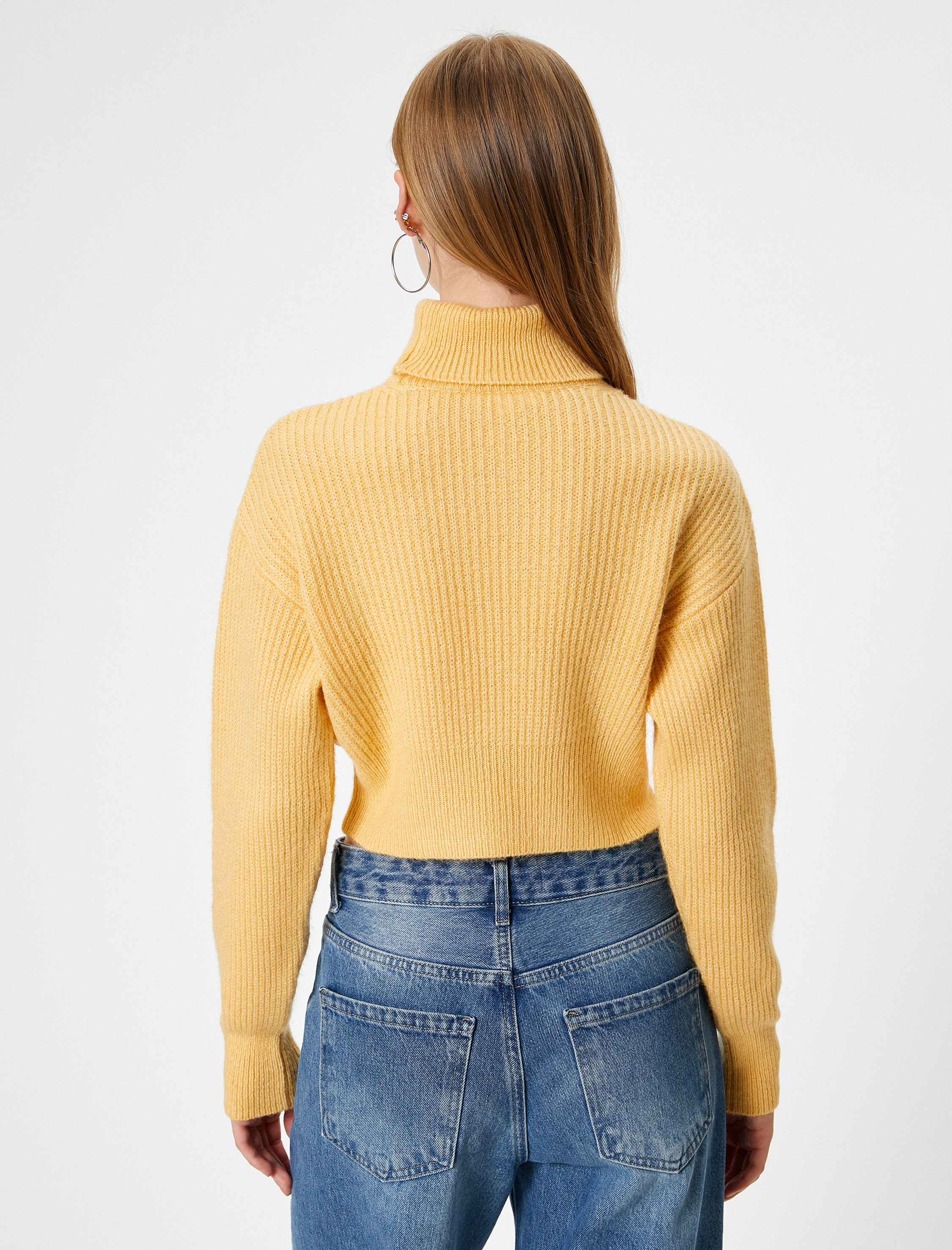   Crop Triko Kazak Balıkçı Yaka Uzun Kollu Akrilik Karışımlı