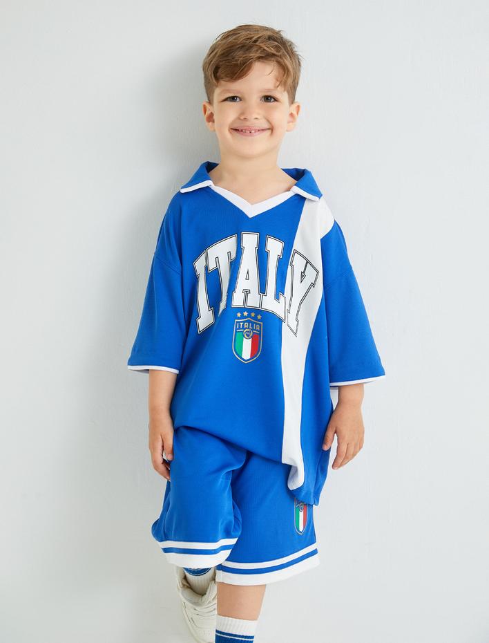 Erkek Çocuk Oversize Tişört Polo Yaka Renk Bloklu Spor Baskılı Kısa Kollu