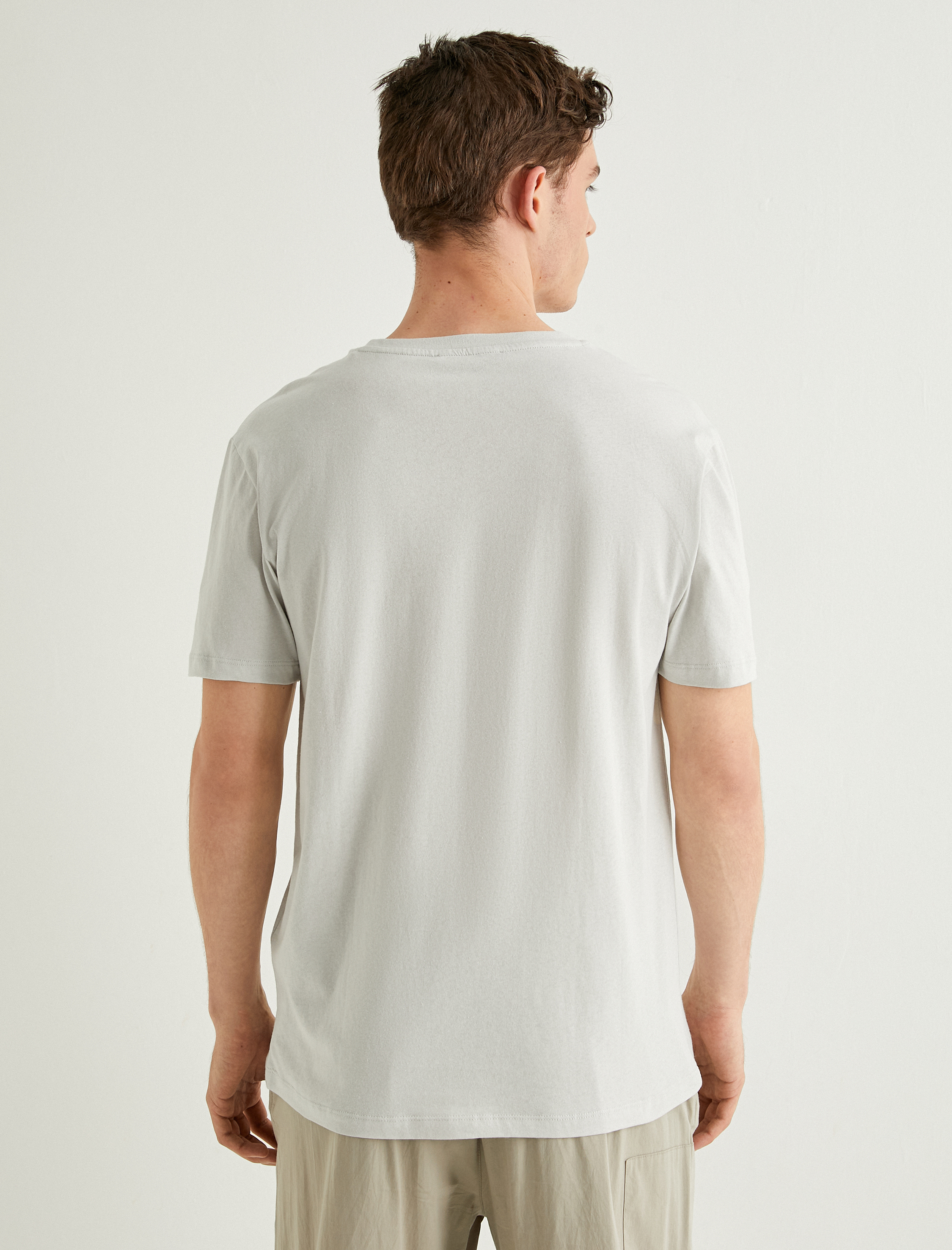   Slim Fit Tişört Slogan Baskılı Bisiklet Yaka Kısa Kollu Pamuklu