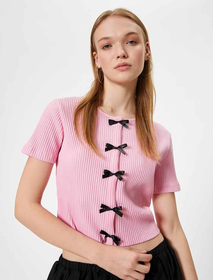  Fiyonk Detaylı Hırka Çıtçıt Düğmeli Kısa Kollu Bisiklet Yaka Slim Fit