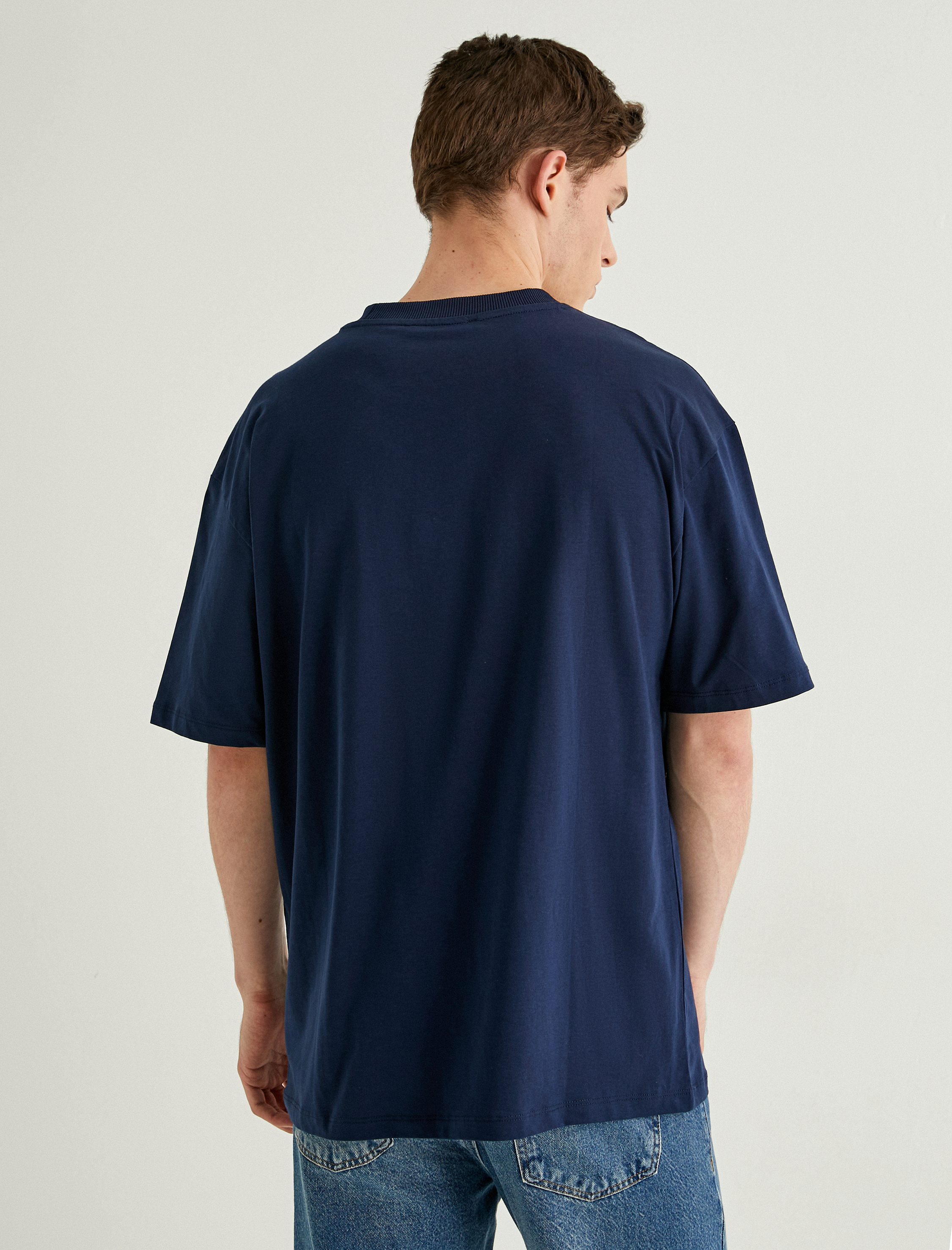   Oversize Tişört Slogan Baskılı Kısa Kollu Bisiklet Yaka