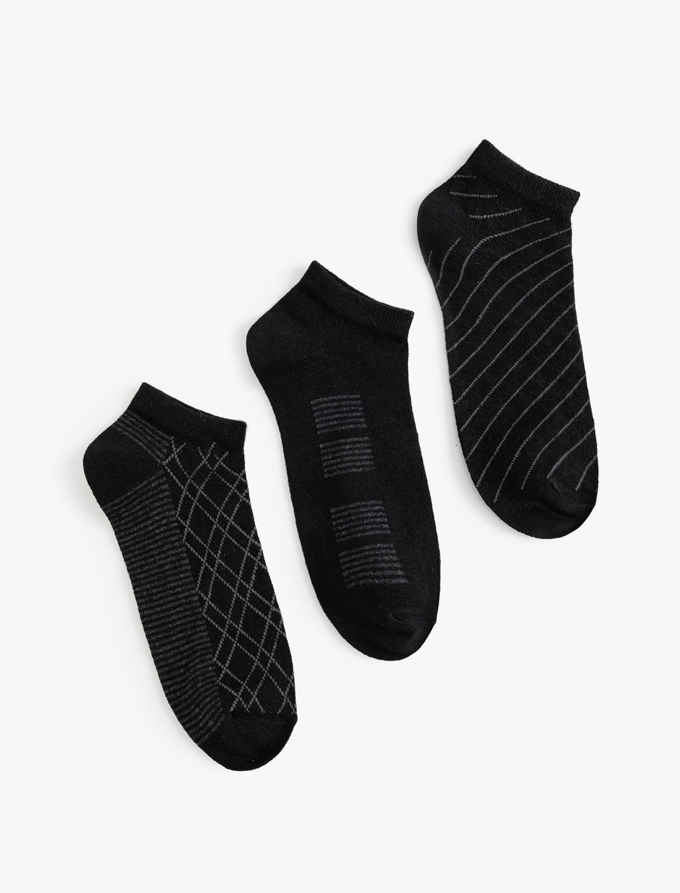 Erkek 3'lü Patik Çorap Seti Desenli Pamuk Karışımlı